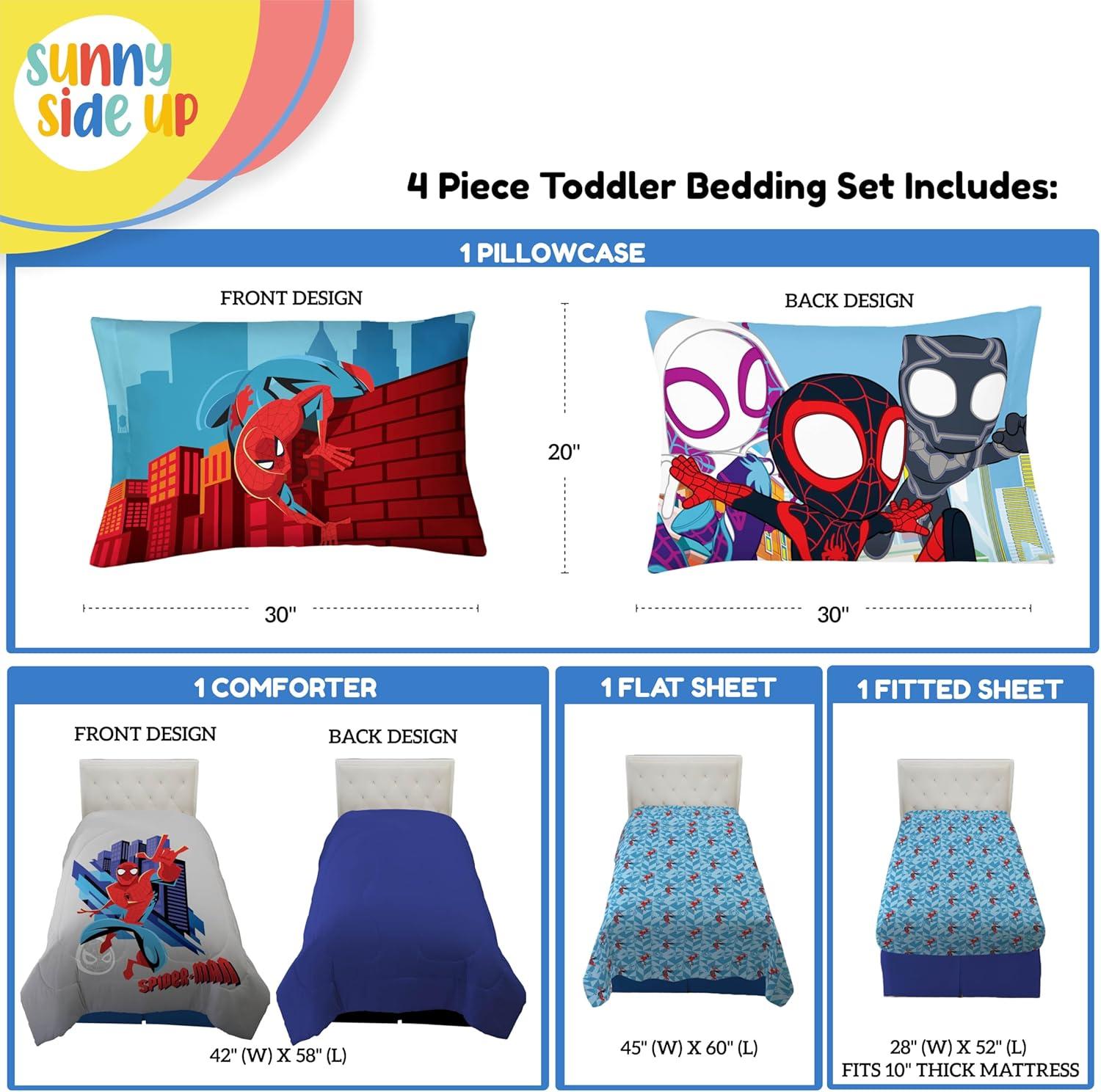 imageSunny Side Up Bluey amp Friends Toddler Comforter Set 4 Piece Preschool Bedding Includes Comforter Sheets amp Pillow Cover Super Soft Microfiber Bed SetGray Spiderman