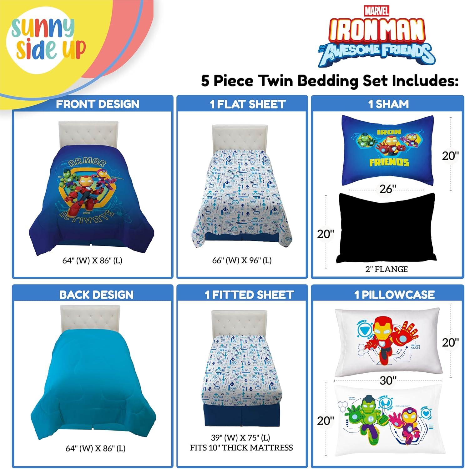 imageSunny Side Up Bluey amp Friends Toddler Comforter Set 4 Piece Preschool Bedding Includes Comforter Sheets amp Pillow Cover Super Soft Microfiber Bed SetBlue Iron Man His Awesome Friends