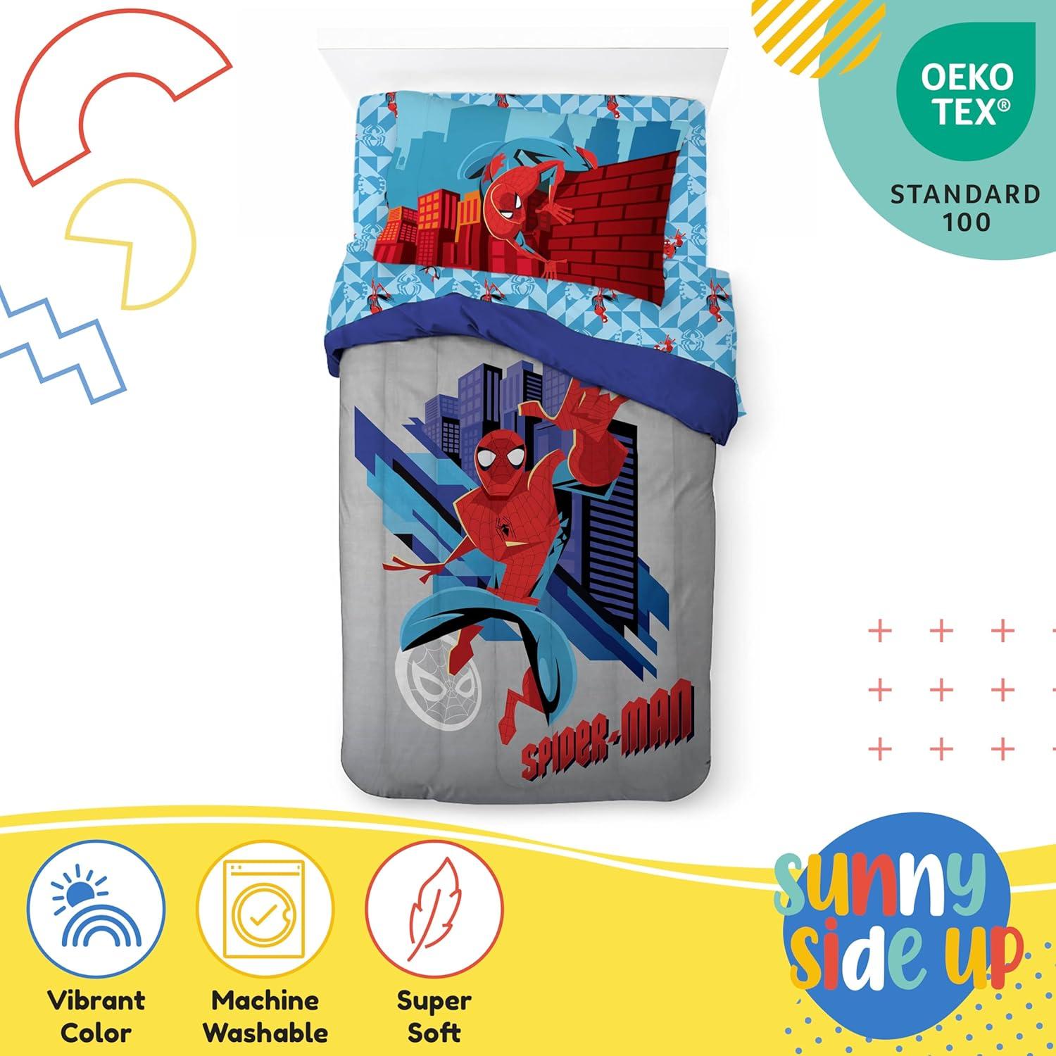 imageSunny Side Up Bluey amp Friends Toddler Comforter Set 4 Piece Preschool Bedding Includes Comforter Sheets amp Pillow Cover Super Soft Microfiber Bed SetGray Spiderman
