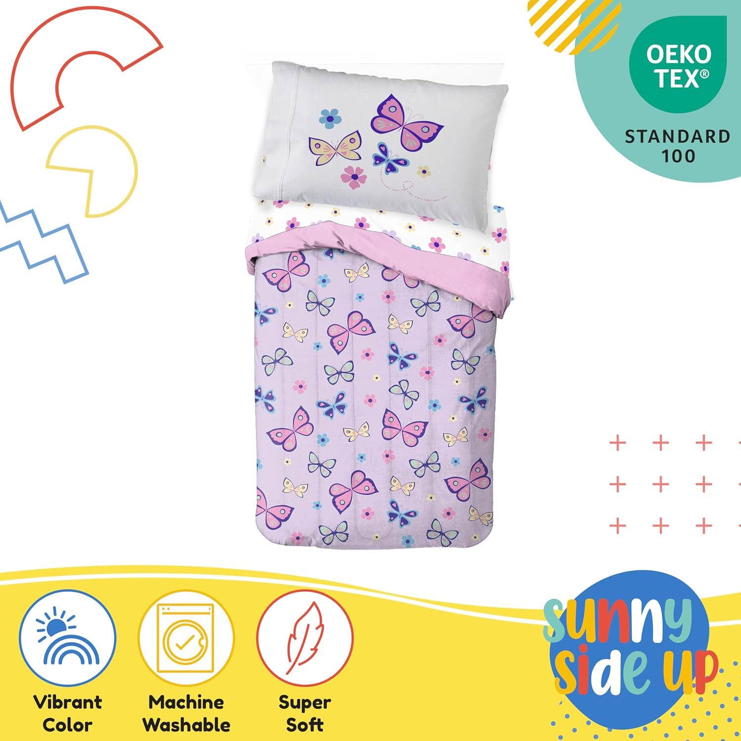 imageSunny Side Up Bluey amp Friends Toddler Comforter Set 4 Piece Preschool Bedding Includes Comforter Sheets amp Pillow Cover Super Soft Microfiber Bed SetPurple Butterfly