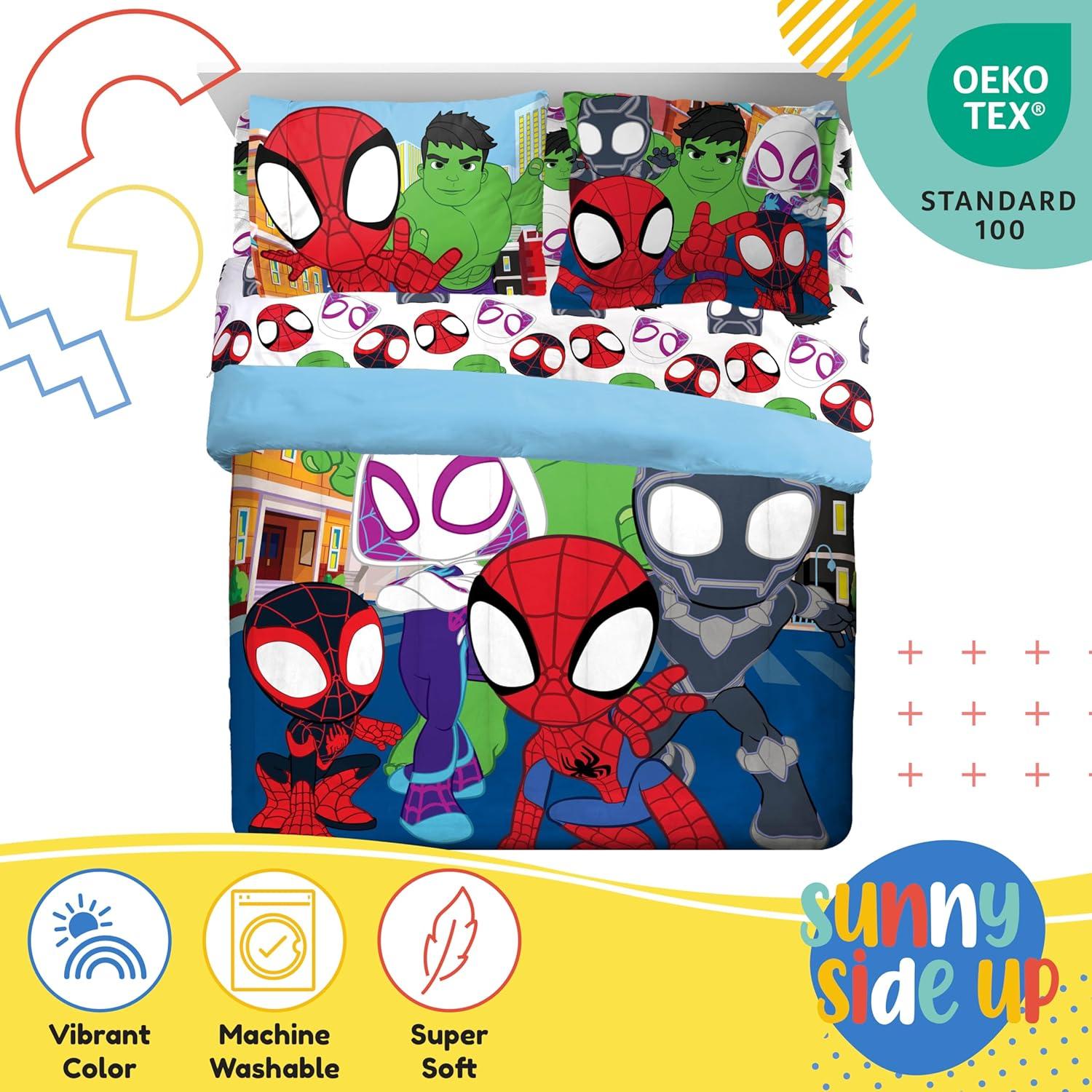 imageSunny Side Up Bluey amp Friends Toddler Comforter Set 4 Piece Preschool Bedding Includes Comforter Sheets amp Pillow Cover Super Soft Microfiber Bed SetMulti Spidey Friends