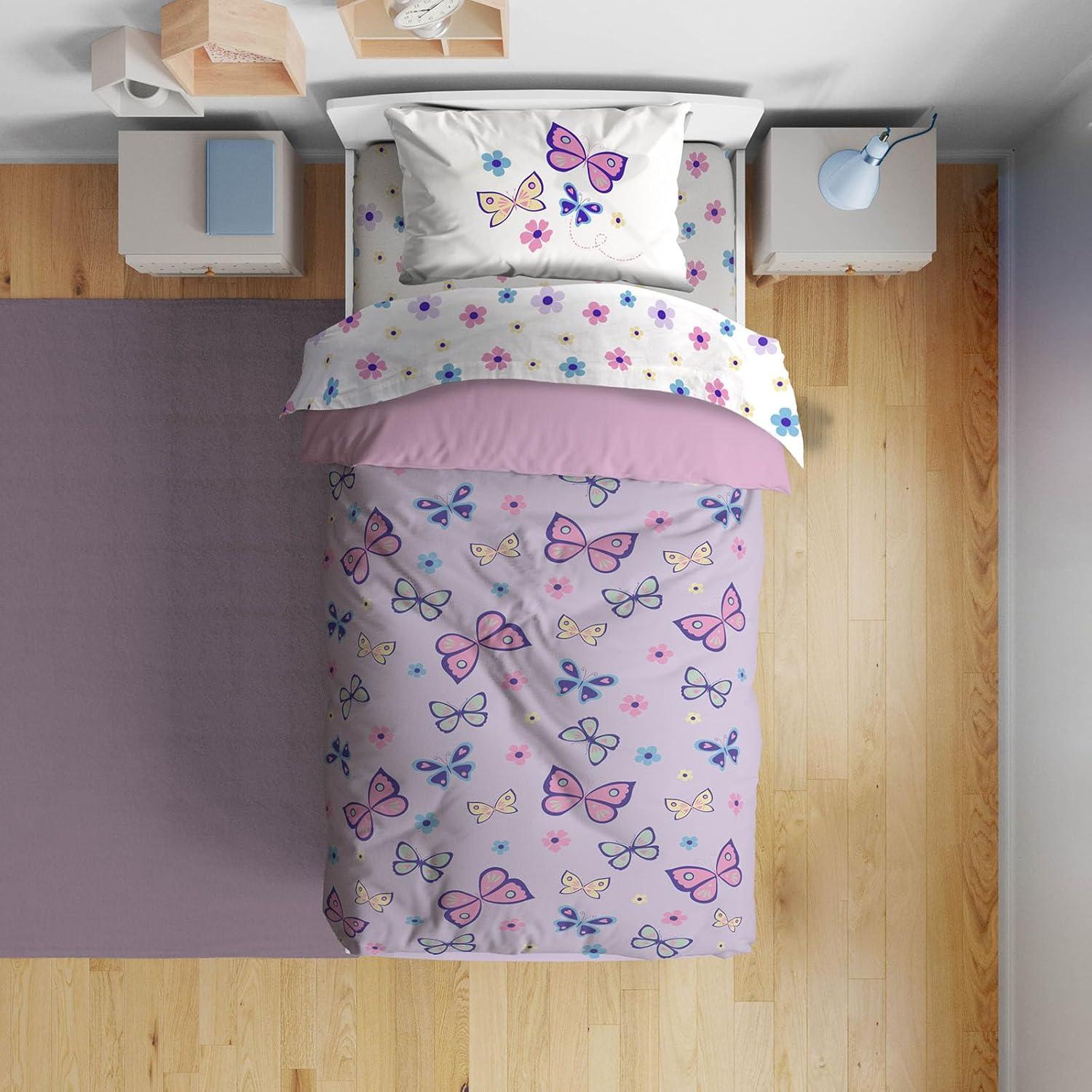 imageSunny Side Up Bluey amp Friends Toddler Comforter Set 4 Piece Preschool Bedding Includes Comforter Sheets amp Pillow Cover Super Soft Microfiber Bed SetPurple Butterfly