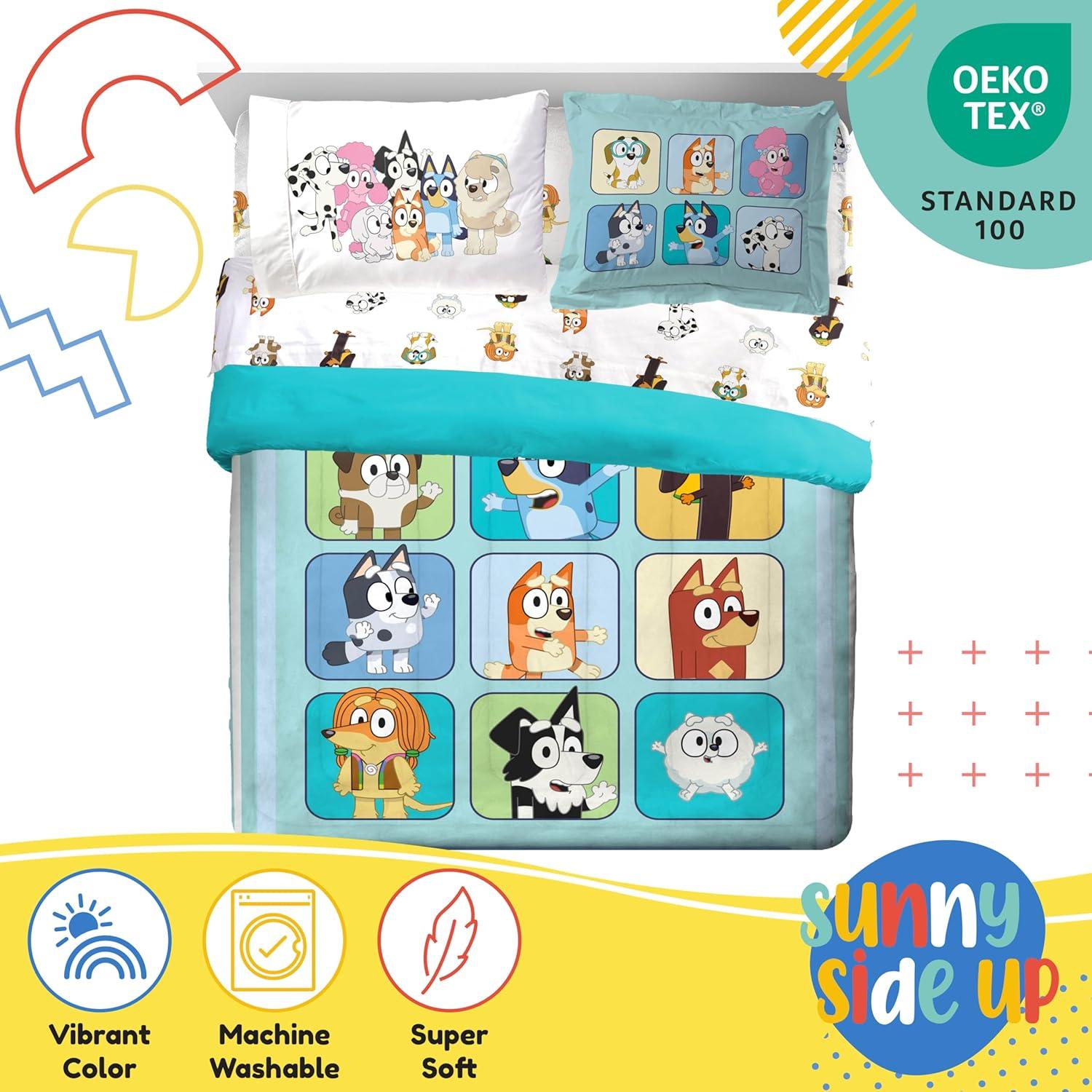 imageSunny Side Up Bluey amp Friends Toddler Comforter Set 4 Piece Preschool Bedding Includes Comforter Sheets amp Pillow Cover Super Soft Microfiber Bed SetMulti Bluey