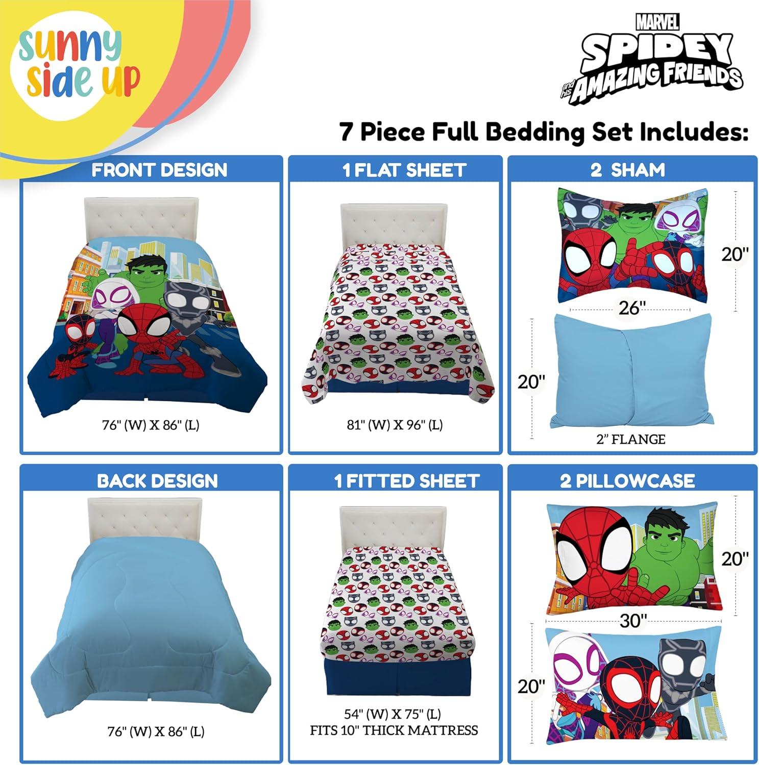 imageSunny Side Up Bluey amp Friends Toddler Comforter Set 4 Piece Preschool Bedding Includes Comforter Sheets amp Pillow Cover Super Soft Microfiber Bed SetMulti Spidey Friends