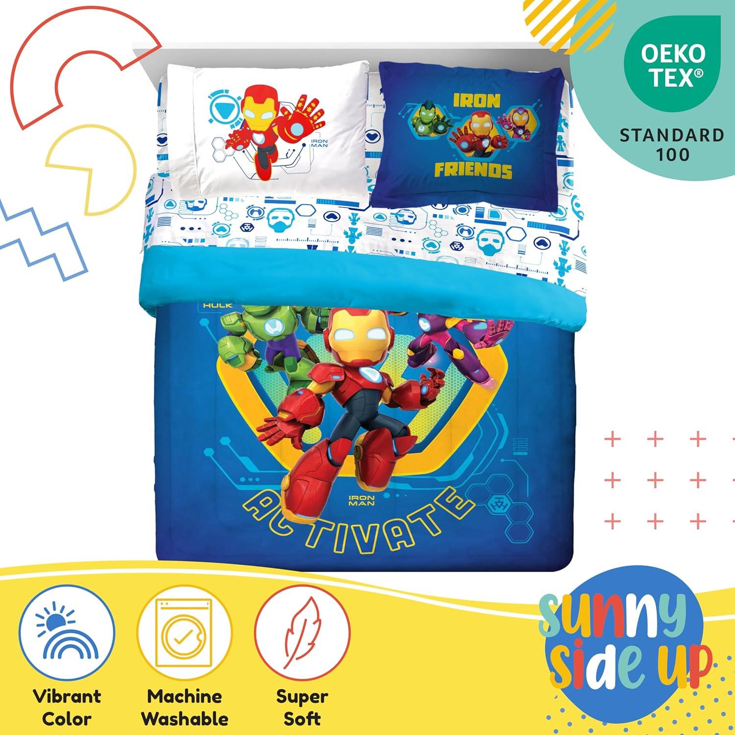 imageSunny Side Up Bluey amp Friends Toddler Comforter Set 4 Piece Preschool Bedding Includes Comforter Sheets amp Pillow Cover Super Soft Microfiber Bed SetBlue Iron Man His Awesome Friends
