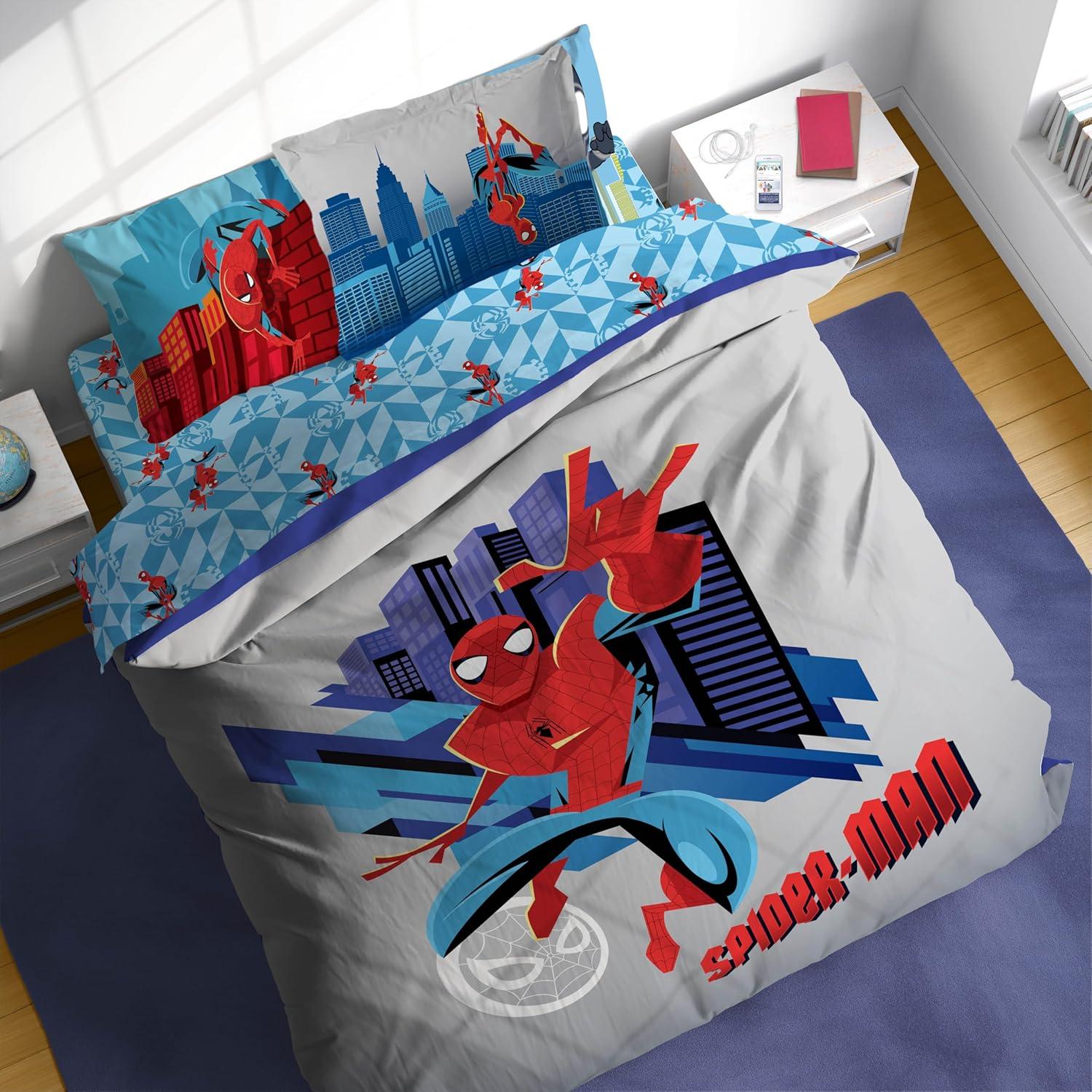 imageSunny Side Up Bluey amp Friends Toddler Comforter Set 4 Piece Preschool Bedding Includes Comforter Sheets amp Pillow Cover Super Soft Microfiber Bed SetGray Spiderman