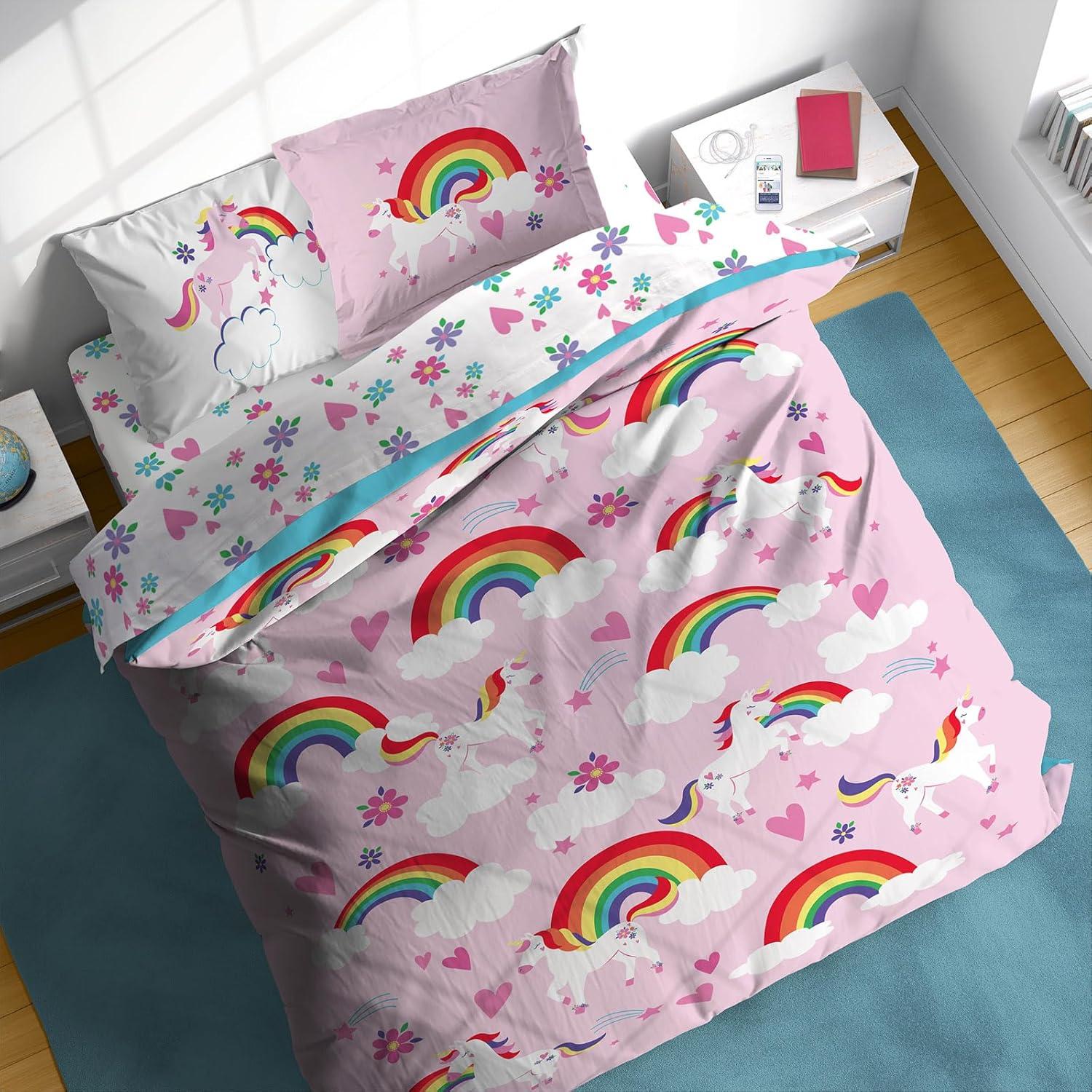 imageSunny Side Up Bluey amp Friends Toddler Comforter Set 4 Piece Preschool Bedding Includes Comforter Sheets amp Pillow Cover Super Soft Microfiber Bed SetPink Rainbow Unicorns