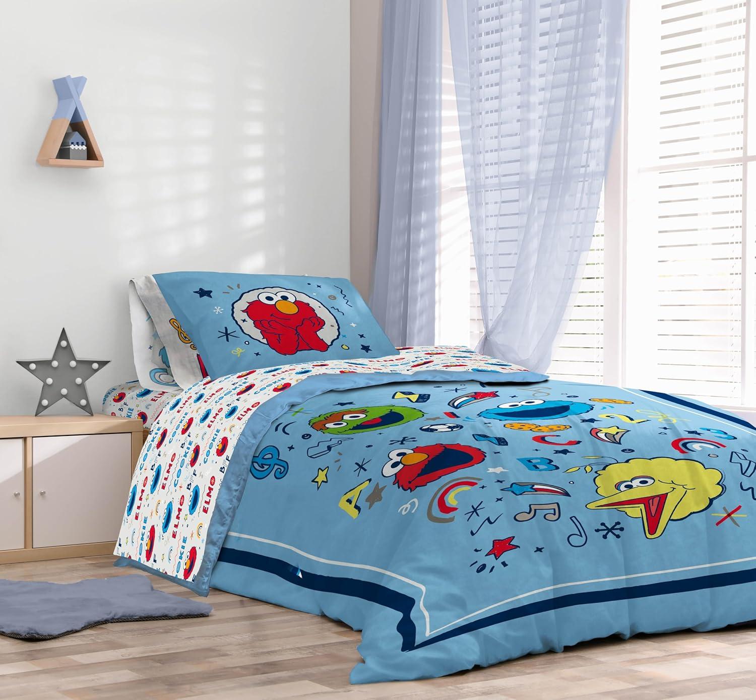 imageSunny Side Up Bluey amp Friends Toddler Comforter Set 4 Piece Preschool Bedding Includes Comforter Sheets amp Pillow Cover Super Soft Microfiber Bed SetBlue Sesame Street