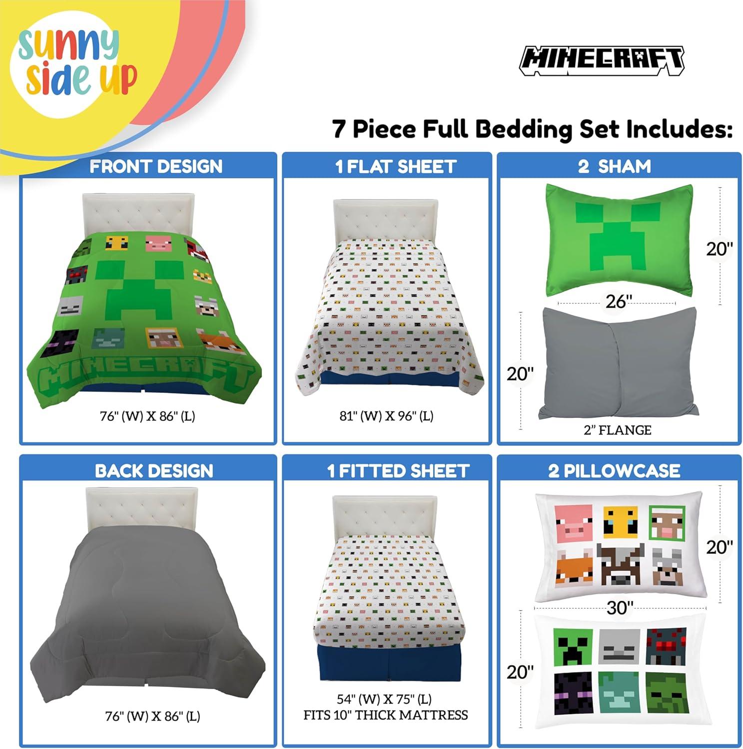 imageSunny Side Up Bluey amp Friends Toddler Comforter Set 4 Piece Preschool Bedding Includes Comforter Sheets amp Pillow Cover Super Soft Microfiber Bed SetGreen Minecraft