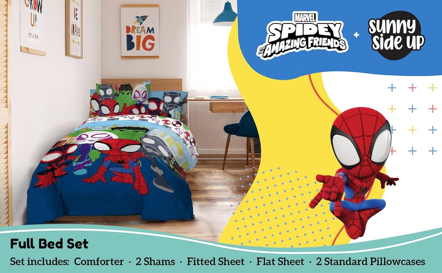 imageSunny Side Up Bluey amp Friends Toddler Comforter Set 4 Piece Preschool Bedding Includes Comforter Sheets amp Pillow Cover Super Soft Microfiber Bed SetMulti Spidey Friends
