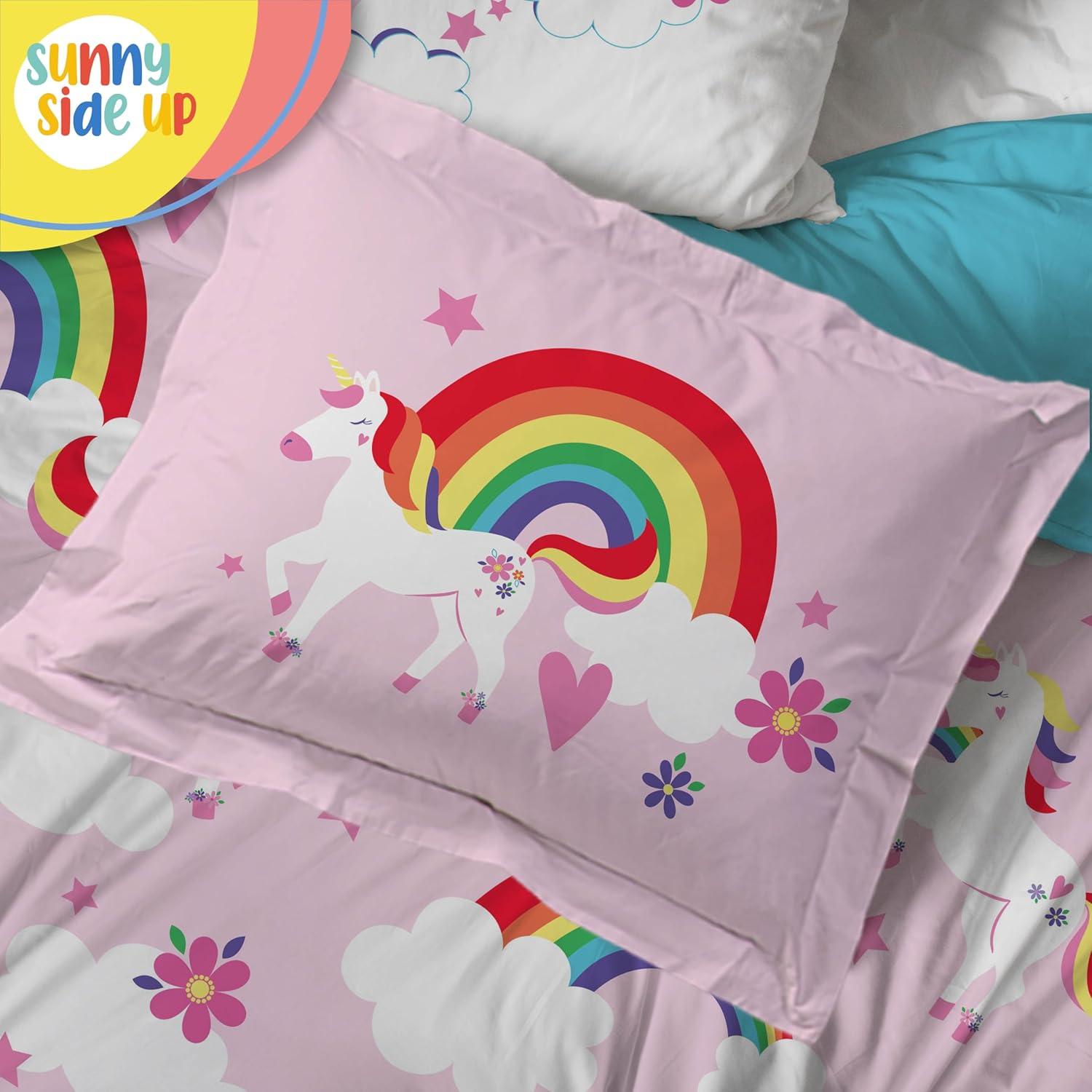 imageSunny Side Up Bluey amp Friends Toddler Comforter Set 4 Piece Preschool Bedding Includes Comforter Sheets amp Pillow Cover Super Soft Microfiber Bed SetPink Rainbow Unicorns