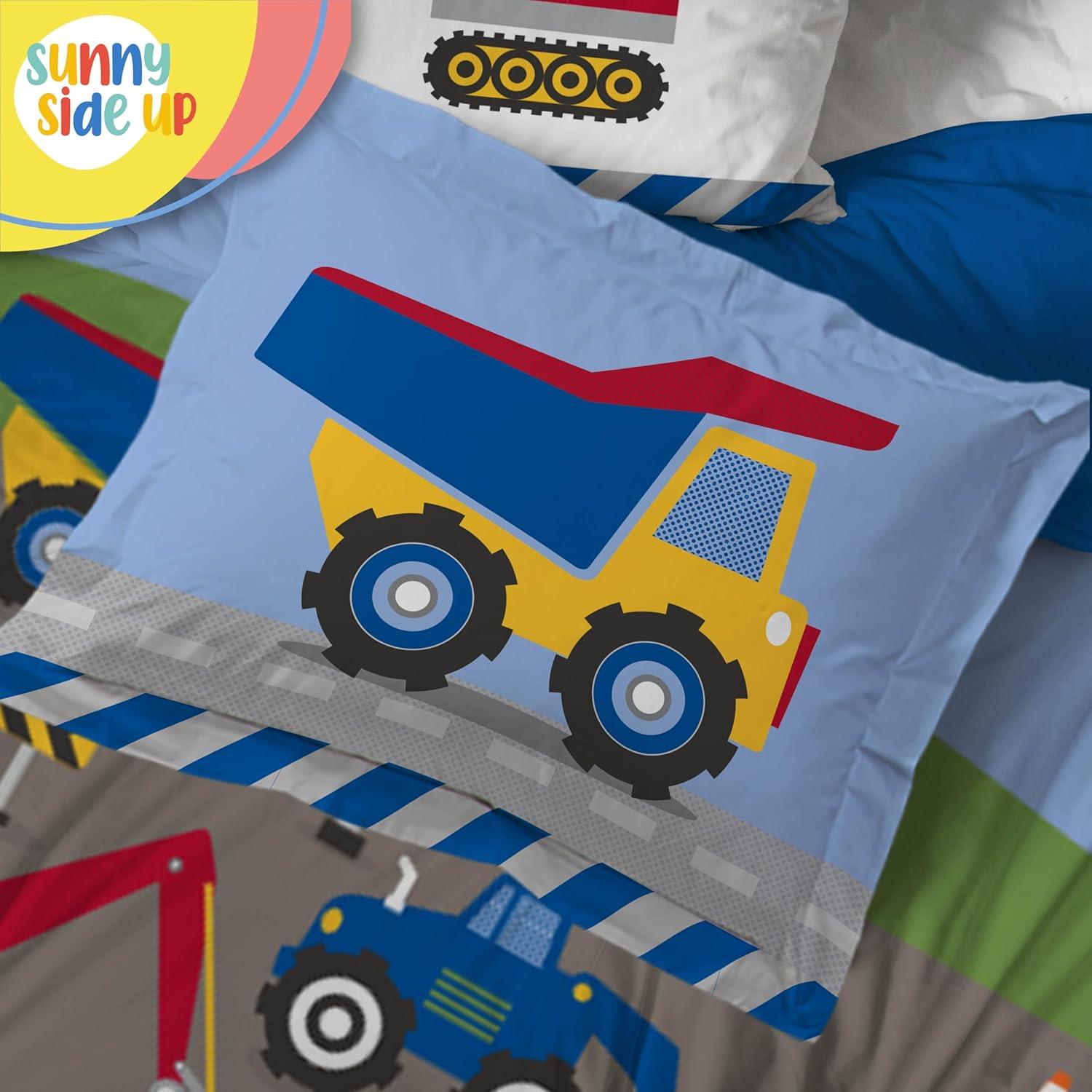 imageSunny Side Up Bluey amp Friends Toddler Comforter Set 4 Piece Preschool Bedding Includes Comforter Sheets amp Pillow Cover Super Soft Microfiber Bed SetMulti Construction Zone
