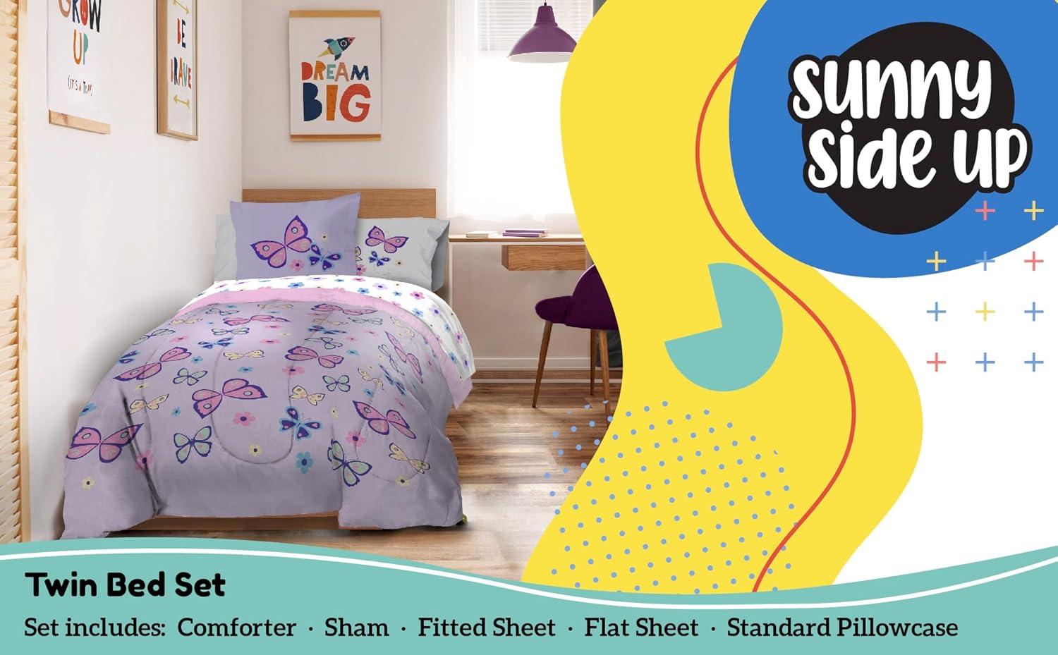 imageSunny Side Up Bluey amp Friends Toddler Comforter Set 4 Piece Preschool Bedding Includes Comforter Sheets amp Pillow Cover Super Soft Microfiber Bed SetPurple Butterfly