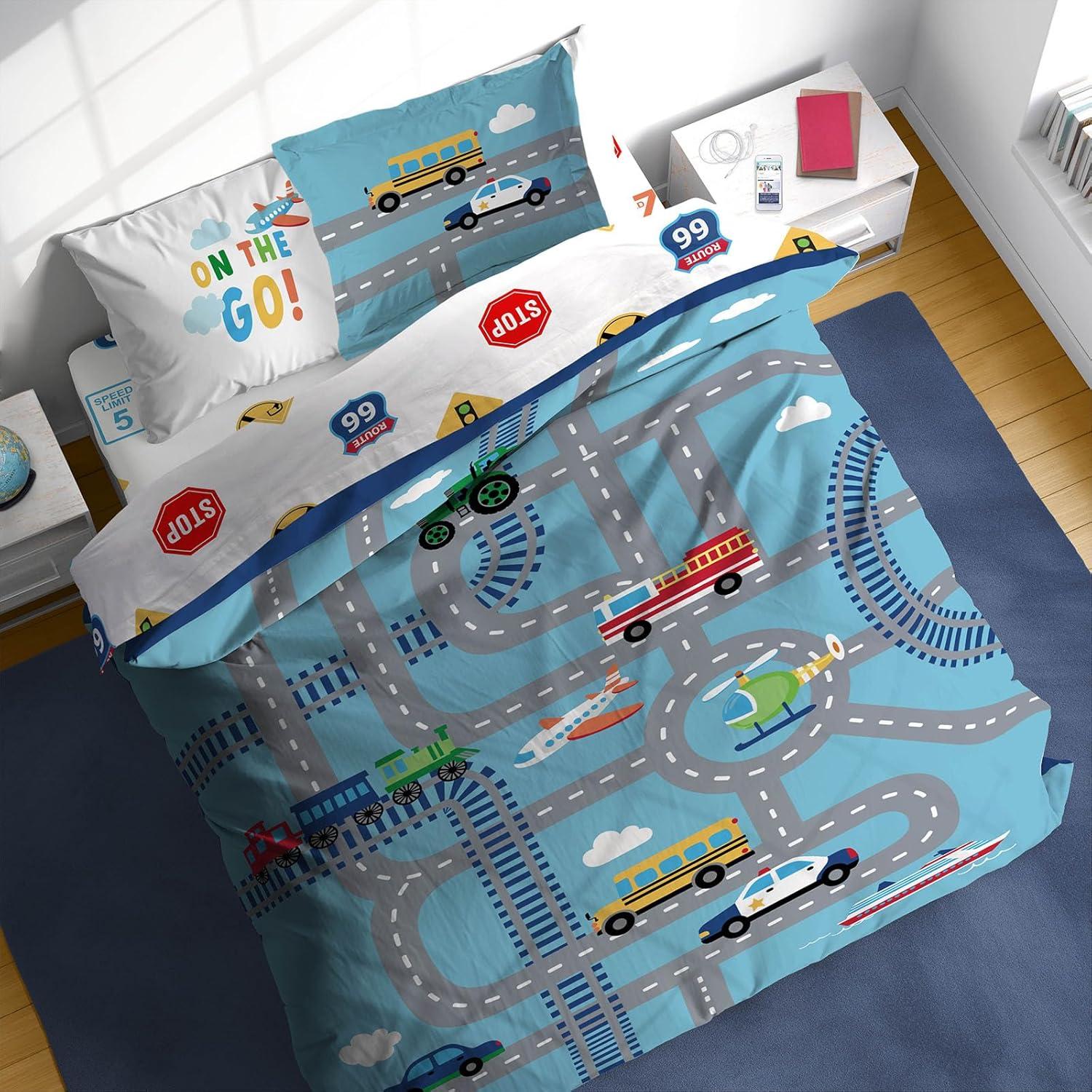 imageSunny Side Up Bluey amp Friends Toddler Comforter Set 4 Piece Preschool Bedding Includes Comforter Sheets amp Pillow Cover Super Soft Microfiber Bed SetBlue on the Go