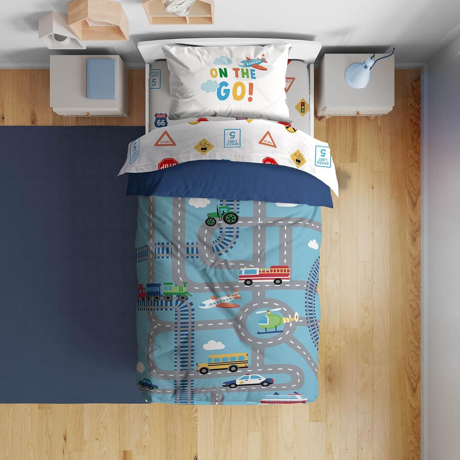 imageSunny Side Up Bluey amp Friends Toddler Comforter Set 4 Piece Preschool Bedding Includes Comforter Sheets amp Pillow Cover Super Soft Microfiber Bed SetBlue on the Go
