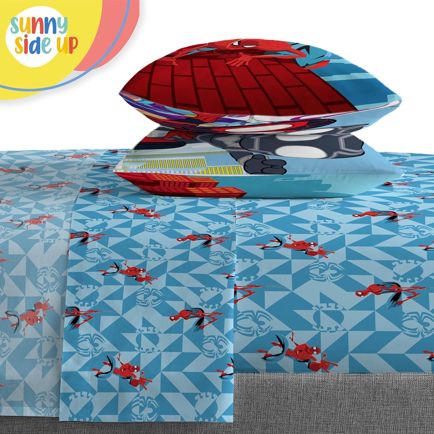 imageSunny Side Up Bluey amp Friends Toddler Comforter Set 4 Piece Preschool Bedding Includes Comforter Sheets amp Pillow Cover Super Soft Microfiber Bed SetGray Spiderman