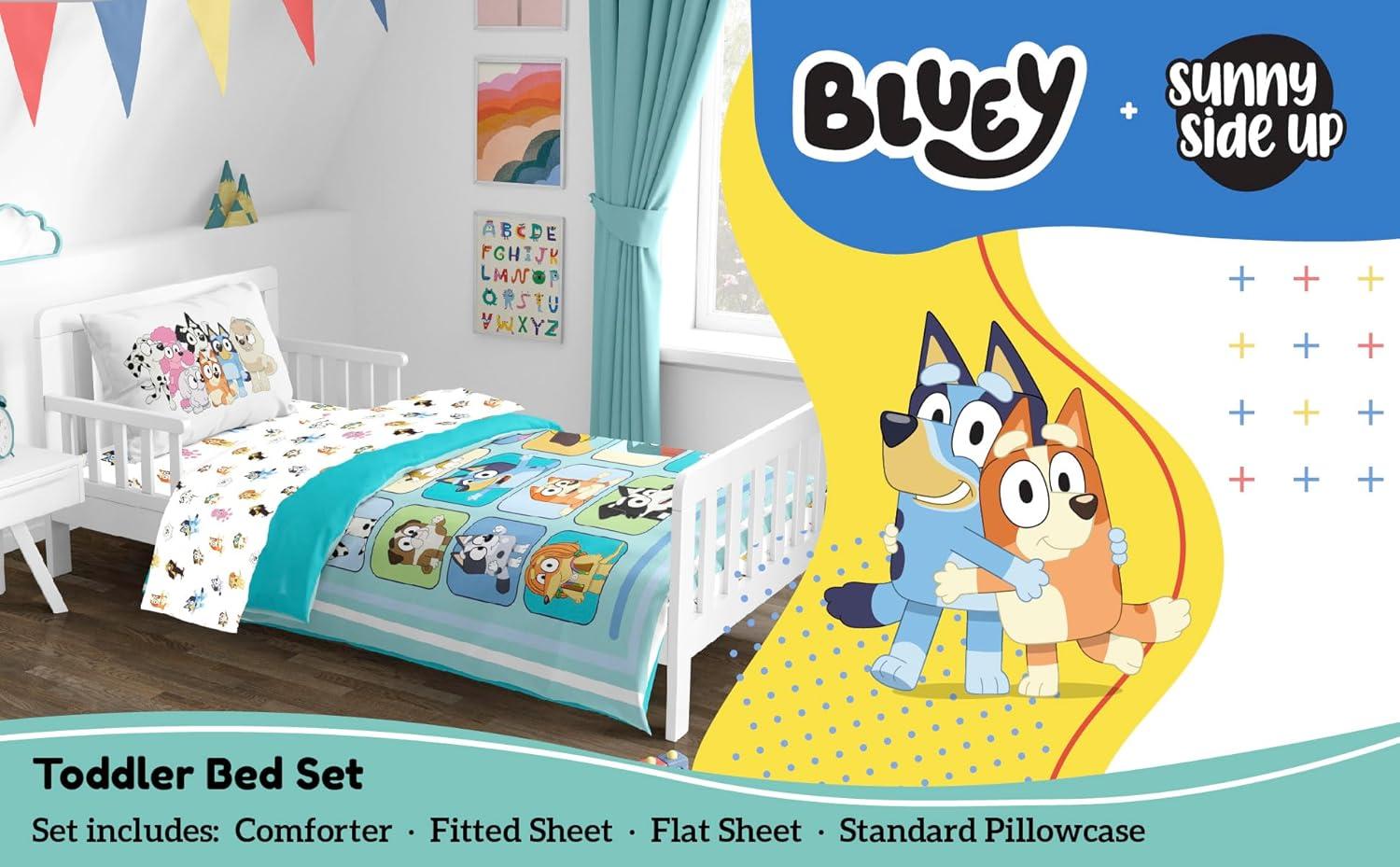 imageSunny Side Up Bluey amp Friends Toddler Comforter Set 4 Piece Preschool Bedding Includes Comforter Sheets amp Pillow Cover Super Soft Microfiber Bed SetMulti Bluey