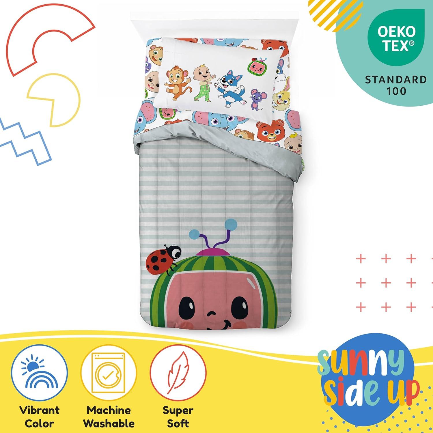 imageSunny Side Up Bluey amp Friends Toddler Comforter Set 4 Piece Preschool Bedding Includes Comforter Sheets amp Pillow Cover Super Soft Microfiber Bed SetTeal Cocomelon