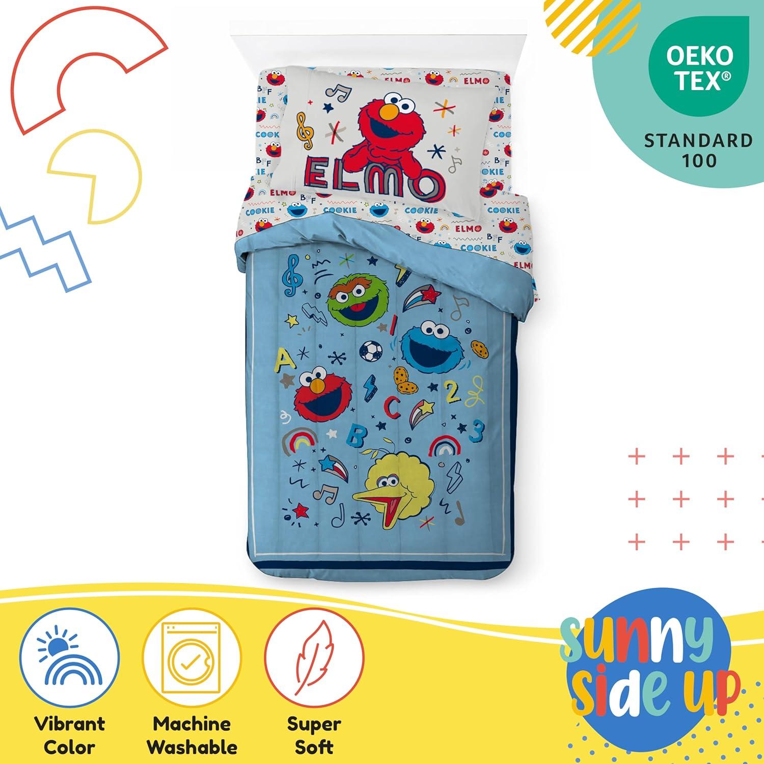 imageSunny Side Up Bluey amp Friends Toddler Comforter Set 4 Piece Preschool Bedding Includes Comforter Sheets amp Pillow Cover Super Soft Microfiber Bed SetBlue Sesame Street