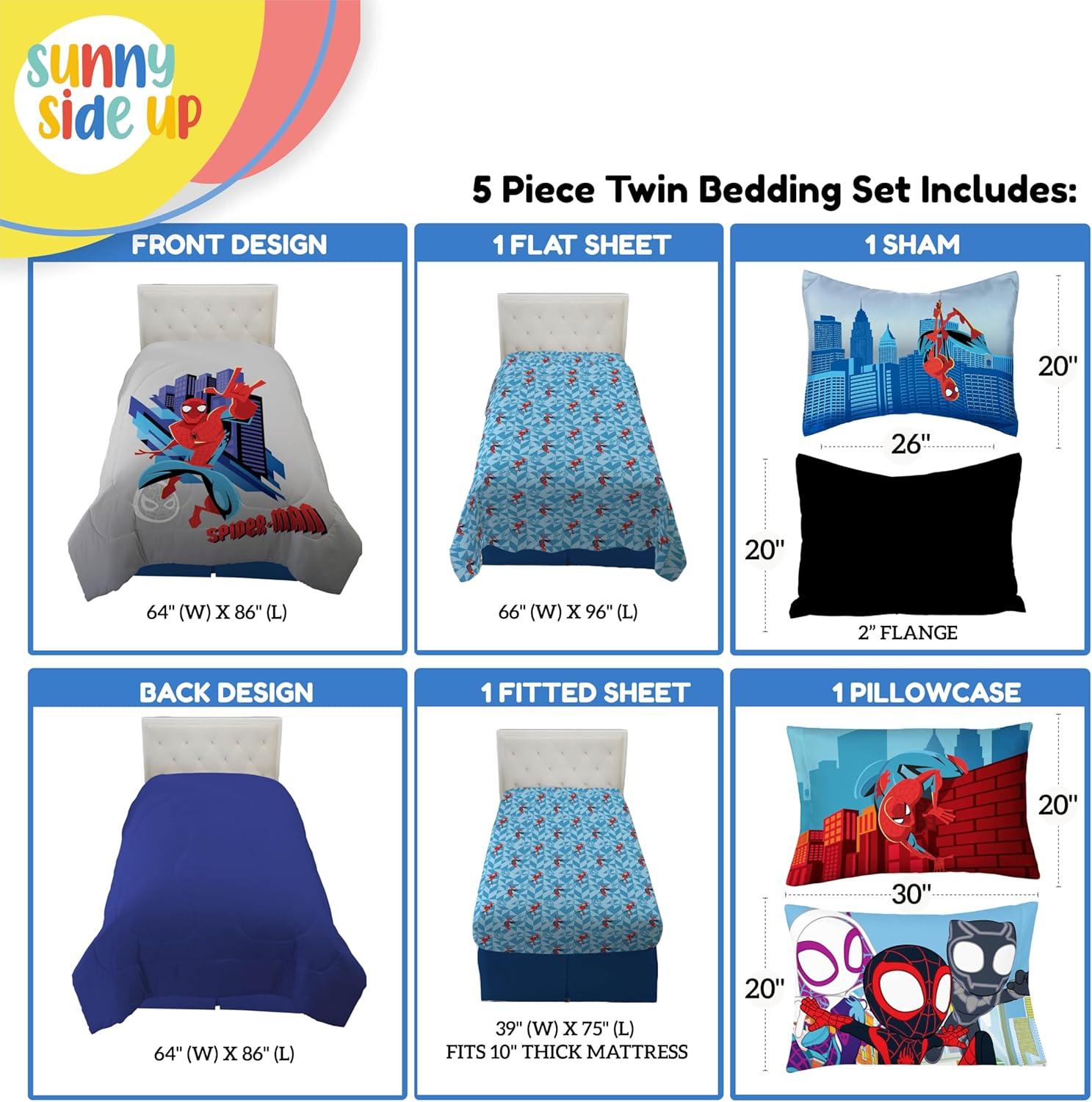 imageSunny Side Up Bluey amp Friends Toddler Comforter Set 4 Piece Preschool Bedding Includes Comforter Sheets amp Pillow Cover Super Soft Microfiber Bed SetGray Spiderman