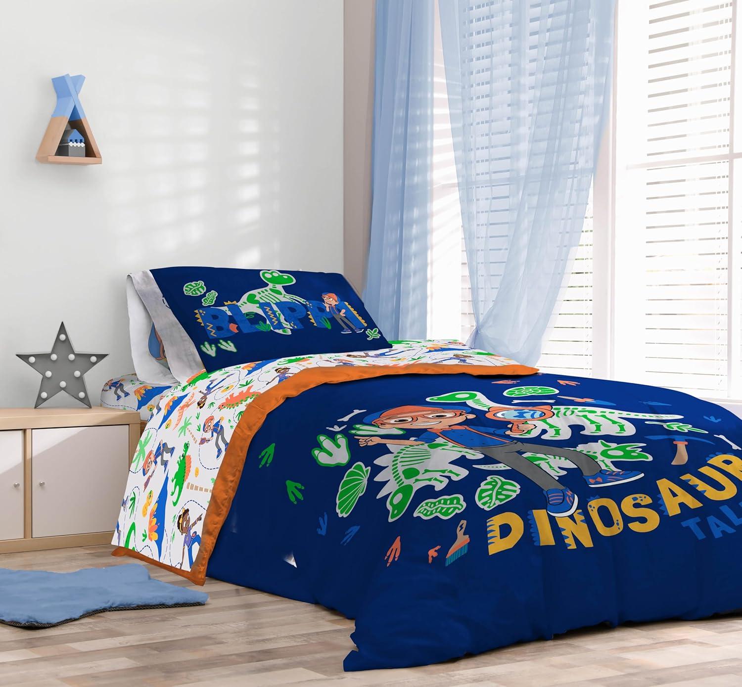 imageSunny Side Up Bluey amp Friends Toddler Comforter Set 4 Piece Preschool Bedding Includes Comforter Sheets amp Pillow Cover Super Soft Microfiber Bed SetBlue Blippi