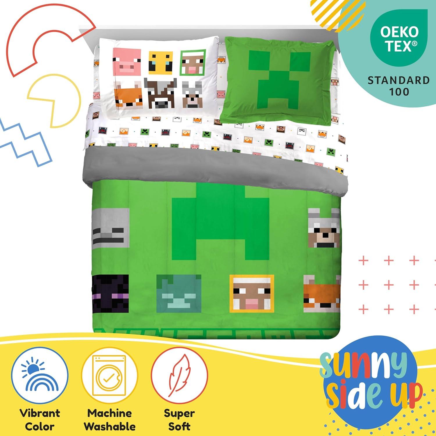 imageSunny Side Up Bluey amp Friends Toddler Comforter Set 4 Piece Preschool Bedding Includes Comforter Sheets amp Pillow Cover Super Soft Microfiber Bed SetGreen Minecraft