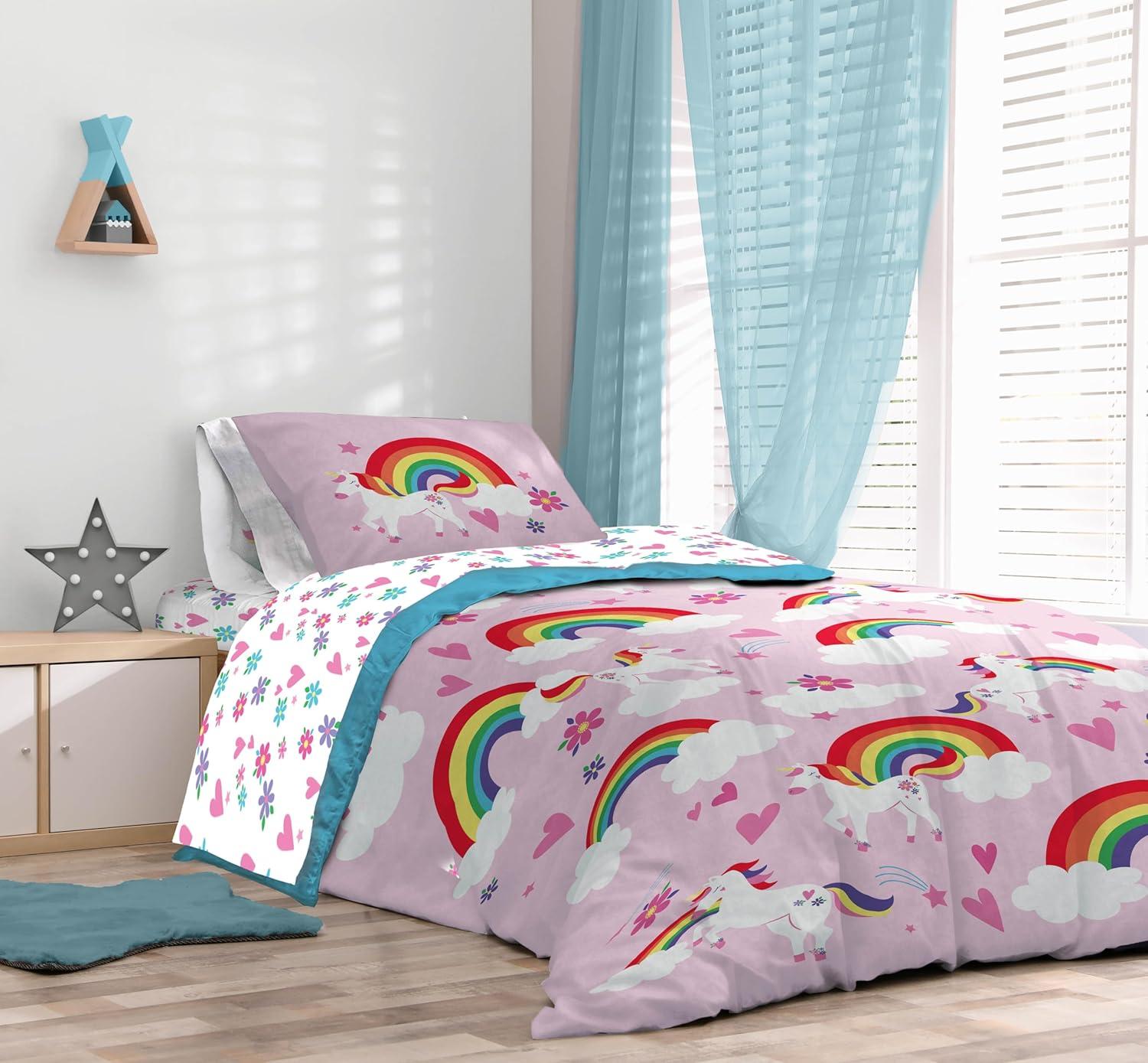imageSunny Side Up Bluey amp Friends Toddler Comforter Set 4 Piece Preschool Bedding Includes Comforter Sheets amp Pillow Cover Super Soft Microfiber Bed SetPink Rainbow Unicorns