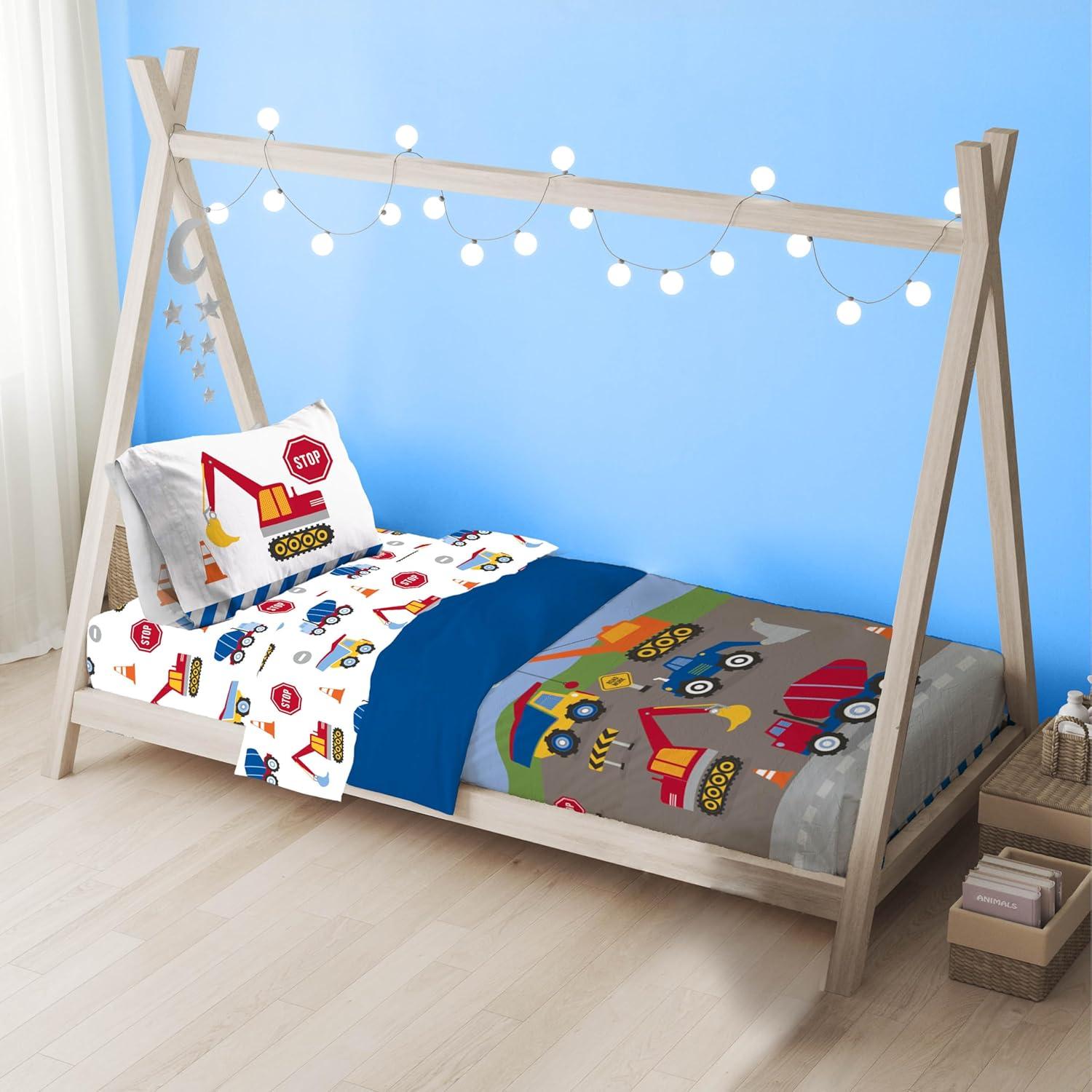 imageSunny Side Up Bluey amp Friends Toddler Comforter Set 4 Piece Preschool Bedding Includes Comforter Sheets amp Pillow Cover Super Soft Microfiber Bed SetMulti Construction Zone