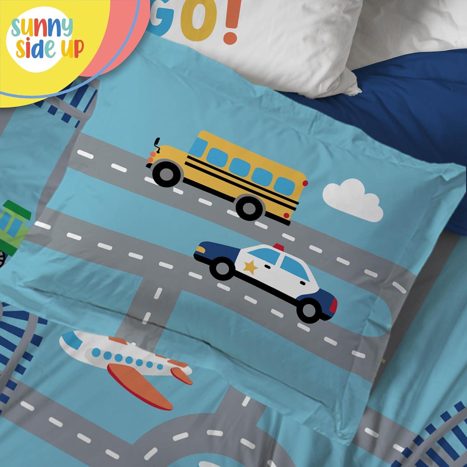 imageSunny Side Up Bluey amp Friends Toddler Comforter Set 4 Piece Preschool Bedding Includes Comforter Sheets amp Pillow Cover Super Soft Microfiber Bed SetBlue on the Go