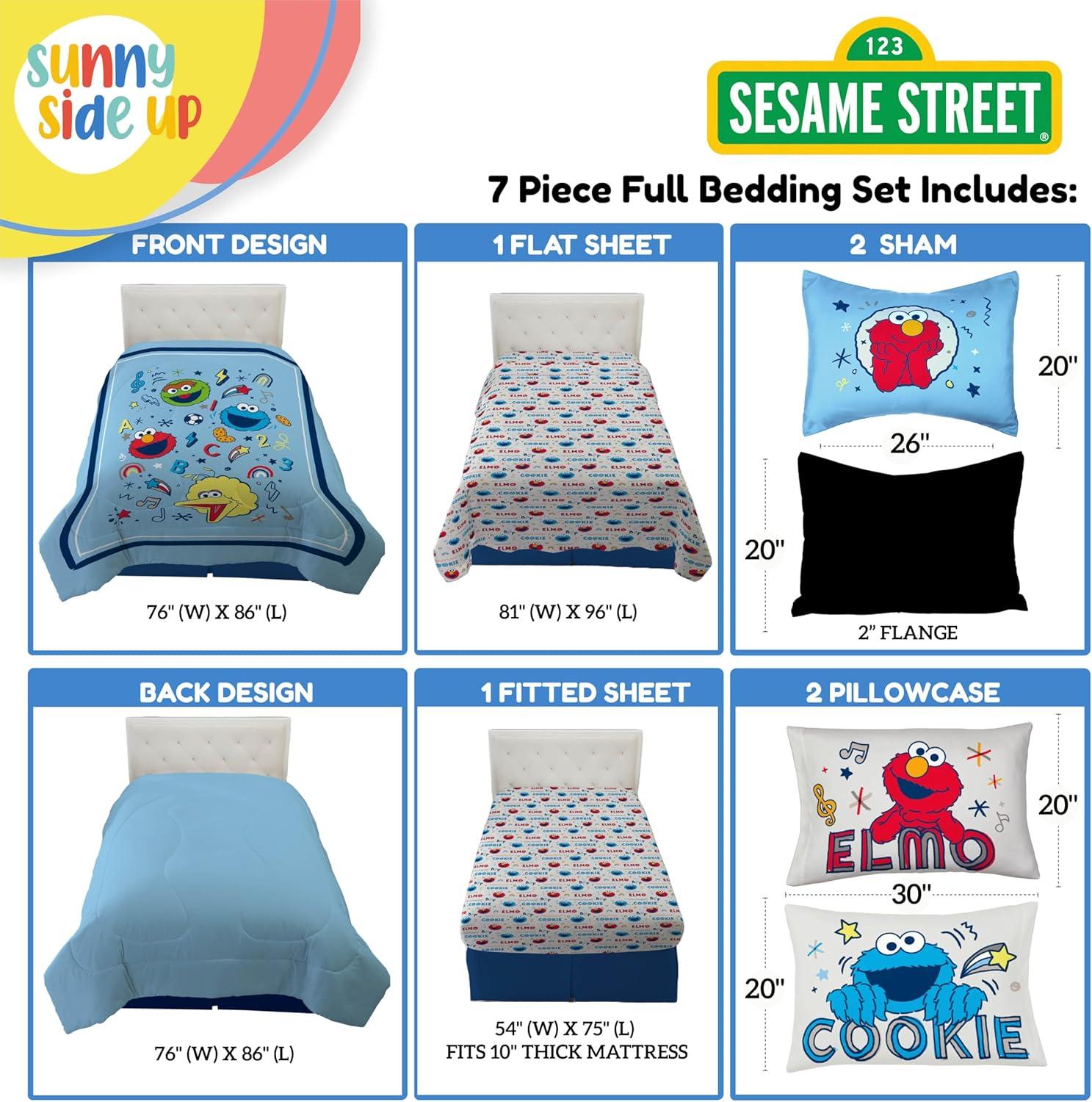 imageSunny Side Up Bluey amp Friends Toddler Comforter Set 4 Piece Preschool Bedding Includes Comforter Sheets amp Pillow Cover Super Soft Microfiber Bed SetBlue Sesame Street