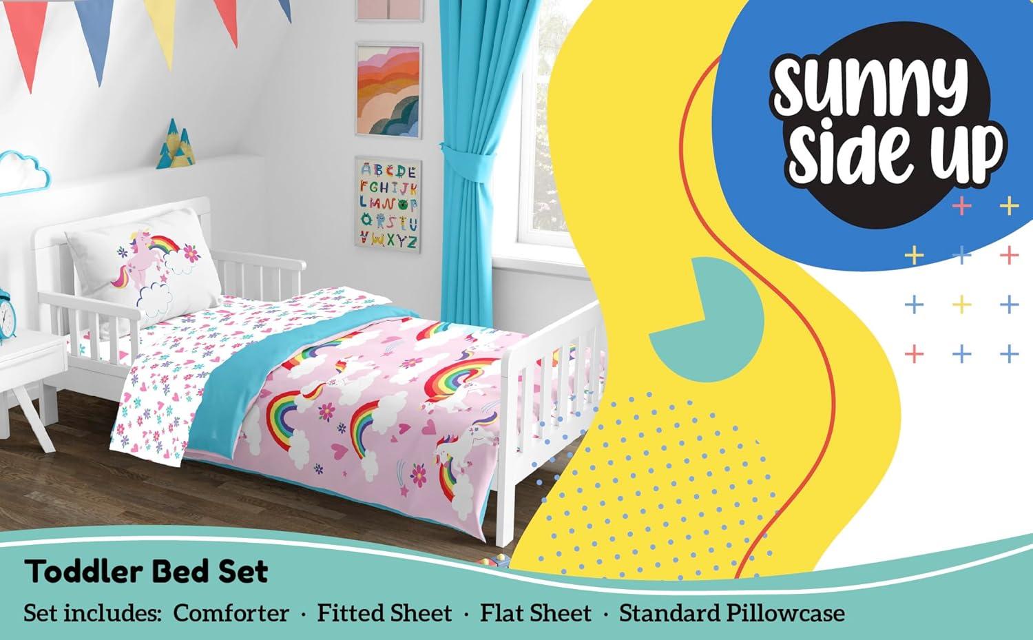 imageSunny Side Up Bluey amp Friends Toddler Comforter Set 4 Piece Preschool Bedding Includes Comforter Sheets amp Pillow Cover Super Soft Microfiber Bed SetPink Rainbow Unicorns