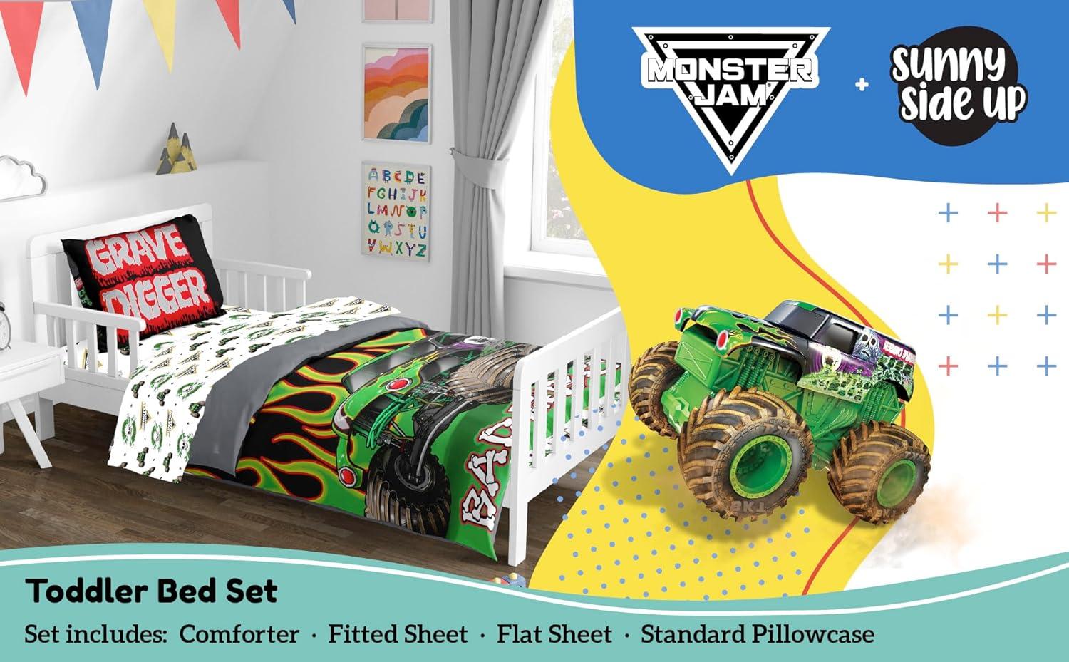 imageSunny Side Up Bluey amp Friends Toddler Comforter Set 4 Piece Preschool Bedding Includes Comforter Sheets amp Pillow Cover Super Soft Microfiber Bed SetMulti Monster Jam