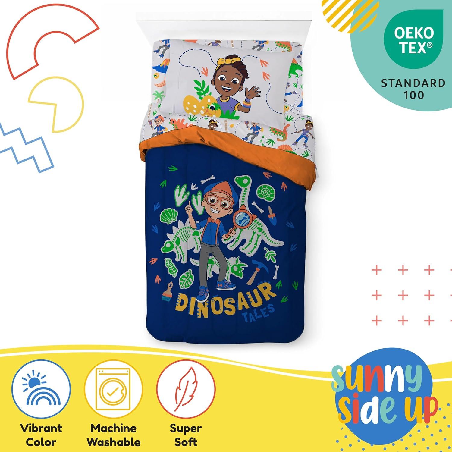 imageSunny Side Up Bluey amp Friends Toddler Comforter Set 4 Piece Preschool Bedding Includes Comforter Sheets amp Pillow Cover Super Soft Microfiber Bed SetBlue Blippi