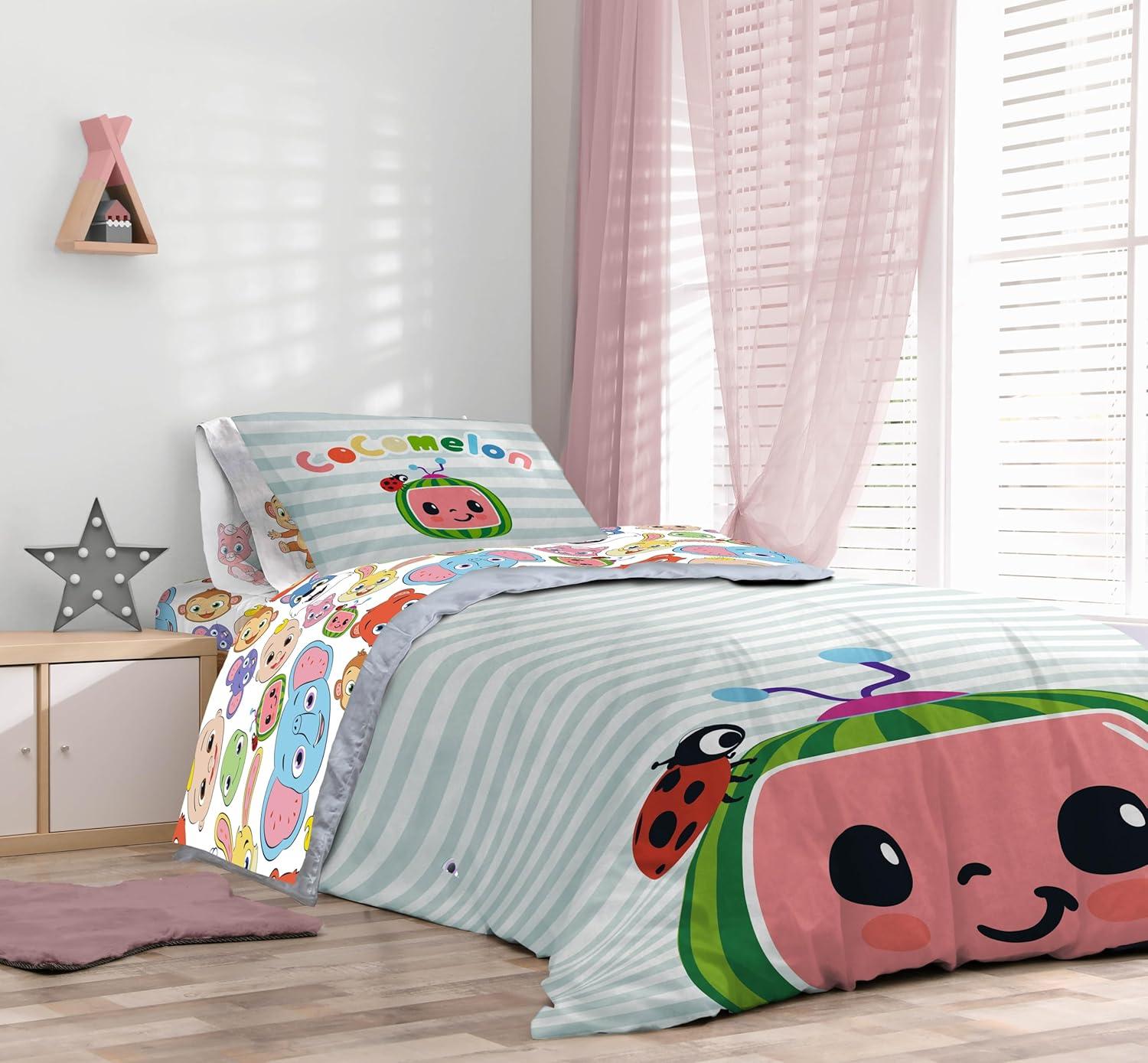 imageSunny Side Up Bluey amp Friends Toddler Comforter Set 4 Piece Preschool Bedding Includes Comforter Sheets amp Pillow Cover Super Soft Microfiber Bed SetTeal Cocomelon