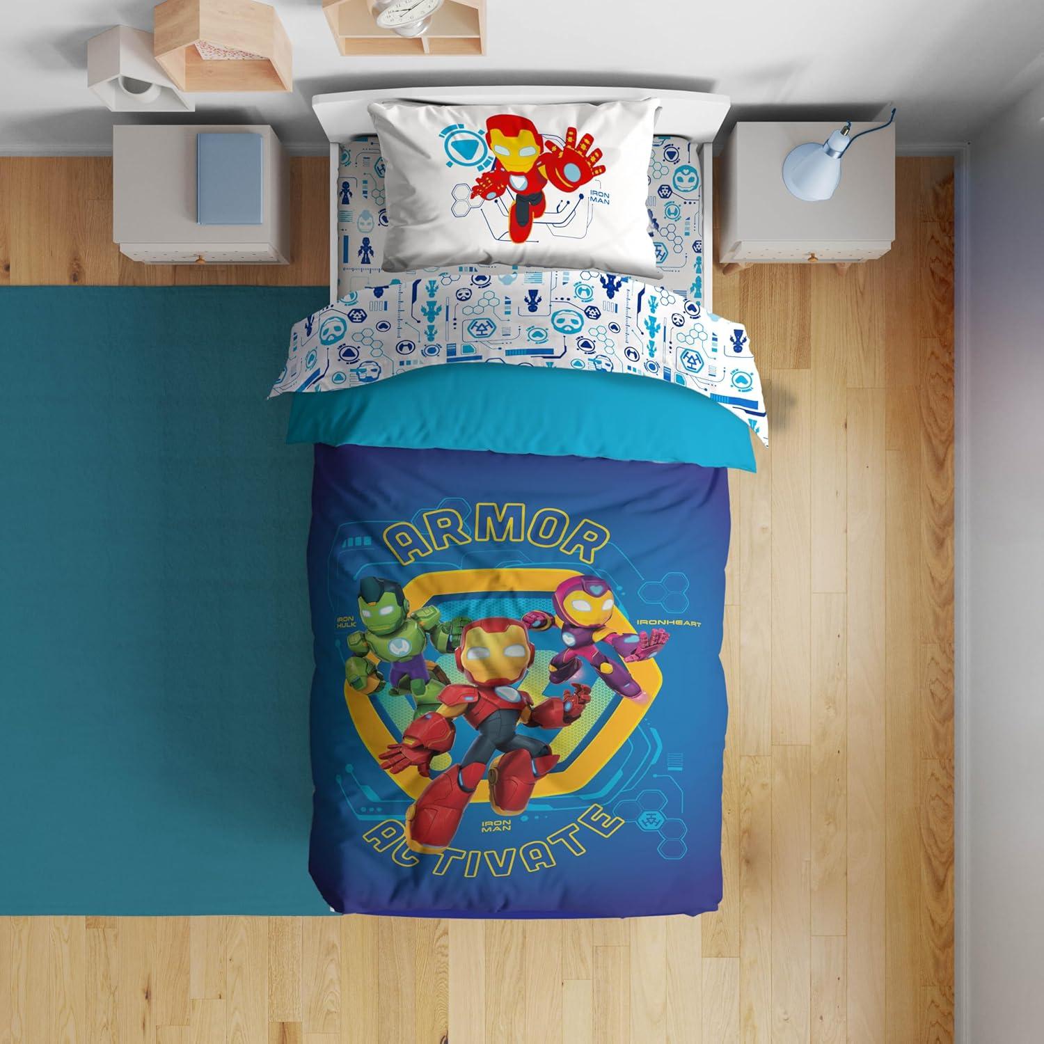 imageSunny Side Up Bluey amp Friends Toddler Comforter Set 4 Piece Preschool Bedding Includes Comforter Sheets amp Pillow Cover Super Soft Microfiber Bed SetBlue Iron Man His Awesome Friends