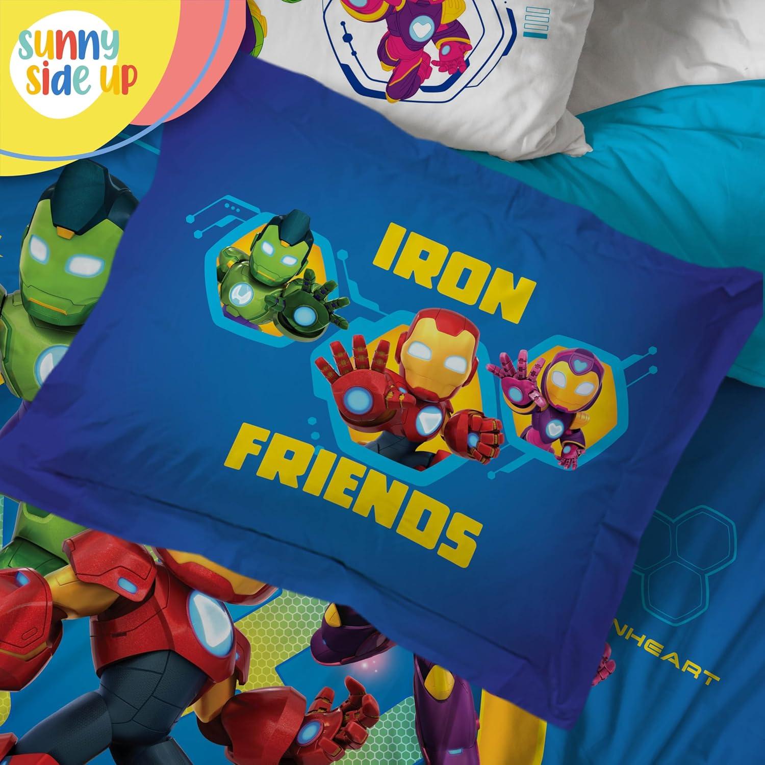 imageSunny Side Up Bluey amp Friends Toddler Comforter Set 4 Piece Preschool Bedding Includes Comforter Sheets amp Pillow Cover Super Soft Microfiber Bed SetBlue Iron Man His Awesome Friends