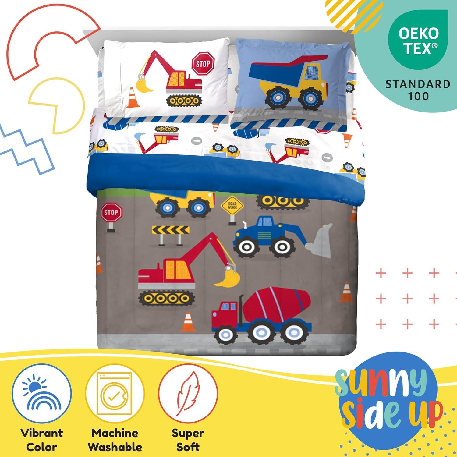 imageSunny Side Up Bluey amp Friends Toddler Comforter Set 4 Piece Preschool Bedding Includes Comforter Sheets amp Pillow Cover Super Soft Microfiber Bed SetMulti Construction Zone