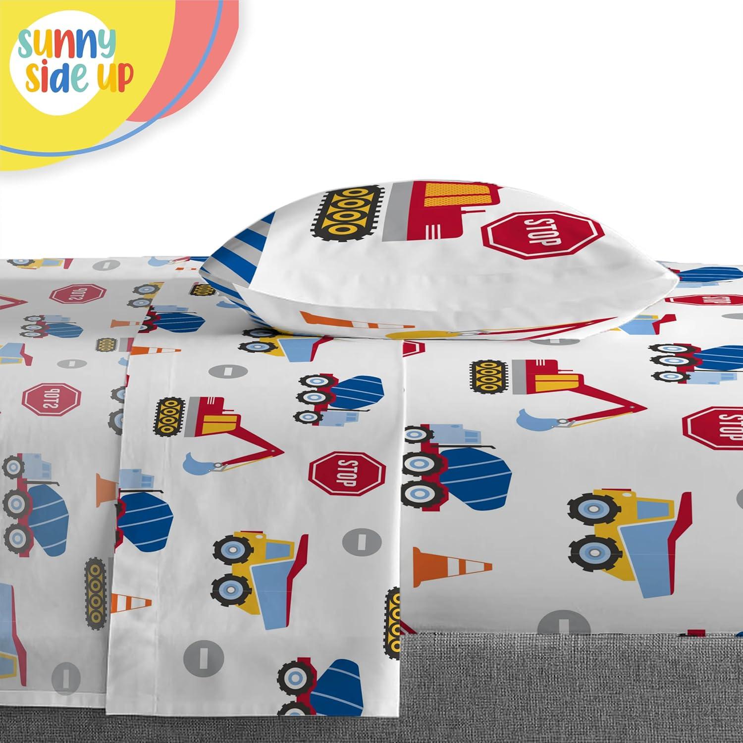 imageSunny Side Up Bluey amp Friends Toddler Comforter Set 4 Piece Preschool Bedding Includes Comforter Sheets amp Pillow Cover Super Soft Microfiber Bed SetMulti Construction Zone