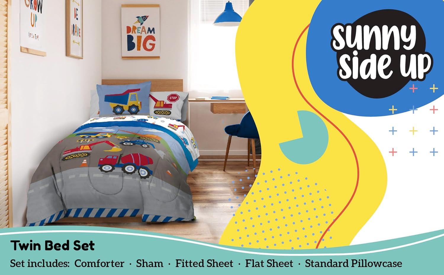 imageSunny Side Up Bluey amp Friends Toddler Comforter Set 4 Piece Preschool Bedding Includes Comforter Sheets amp Pillow Cover Super Soft Microfiber Bed SetMulti Construction Zone