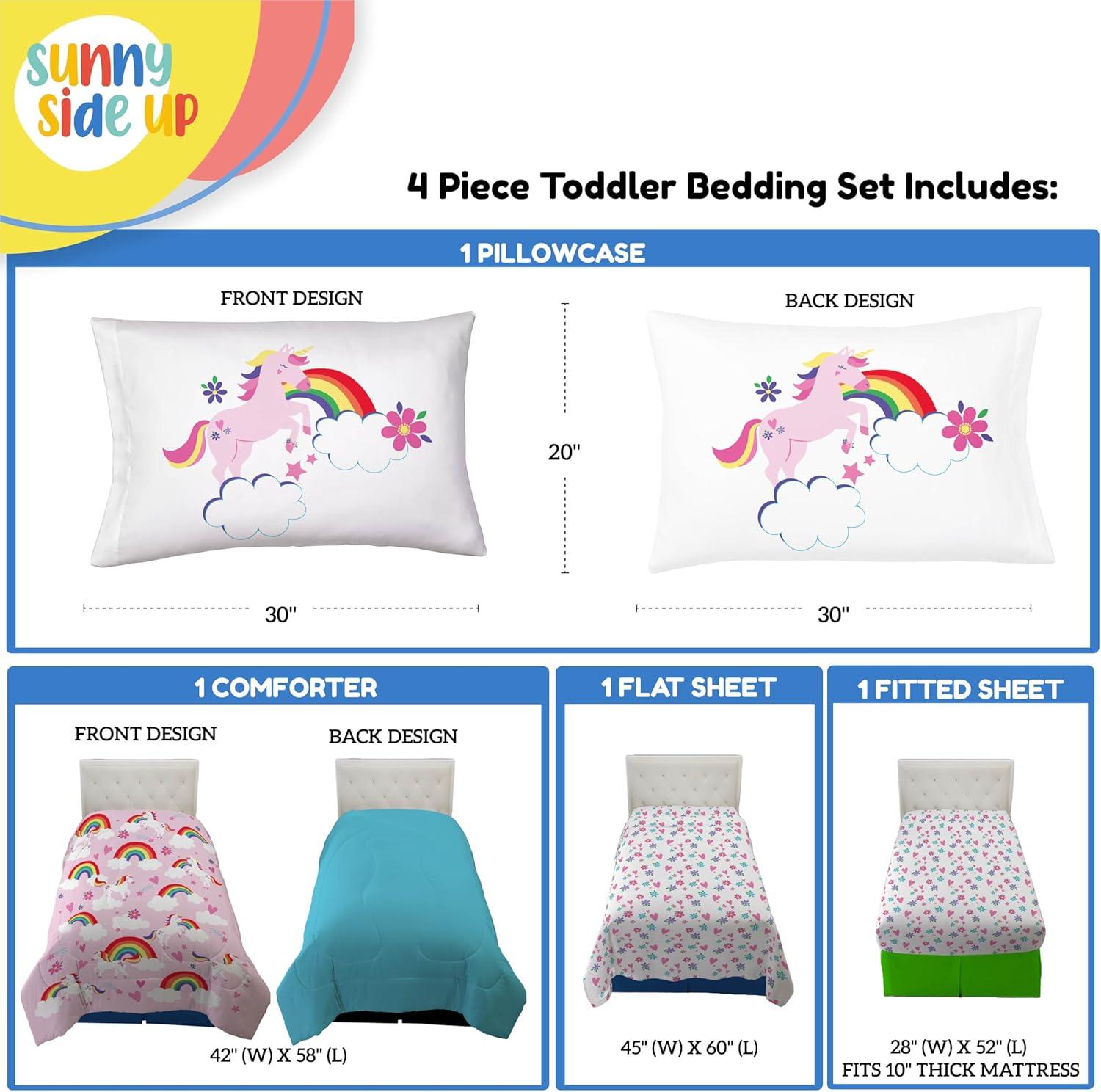 imageSunny Side Up Bluey amp Friends Toddler Comforter Set 4 Piece Preschool Bedding Includes Comforter Sheets amp Pillow Cover Super Soft Microfiber Bed SetPink Rainbow Unicorns