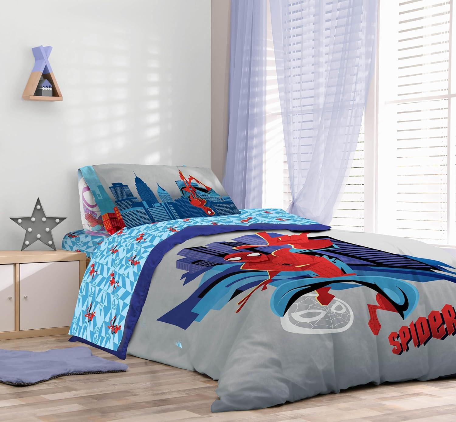 imageSunny Side Up Bluey amp Friends Toddler Comforter Set 4 Piece Preschool Bedding Includes Comforter Sheets amp Pillow Cover Super Soft Microfiber Bed SetGray Spiderman