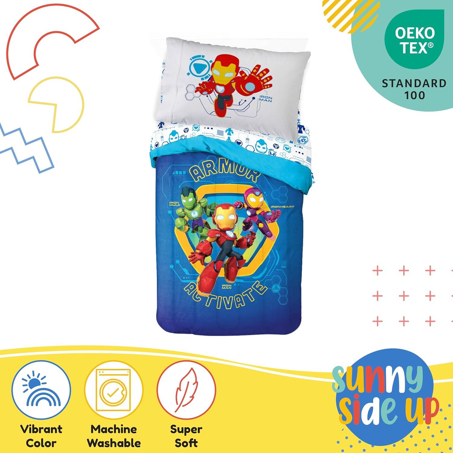 imageSunny Side Up Bluey amp Friends Toddler Comforter Set 4 Piece Preschool Bedding Includes Comforter Sheets amp Pillow Cover Super Soft Microfiber Bed SetBlue Iron Man His Awesome Friends