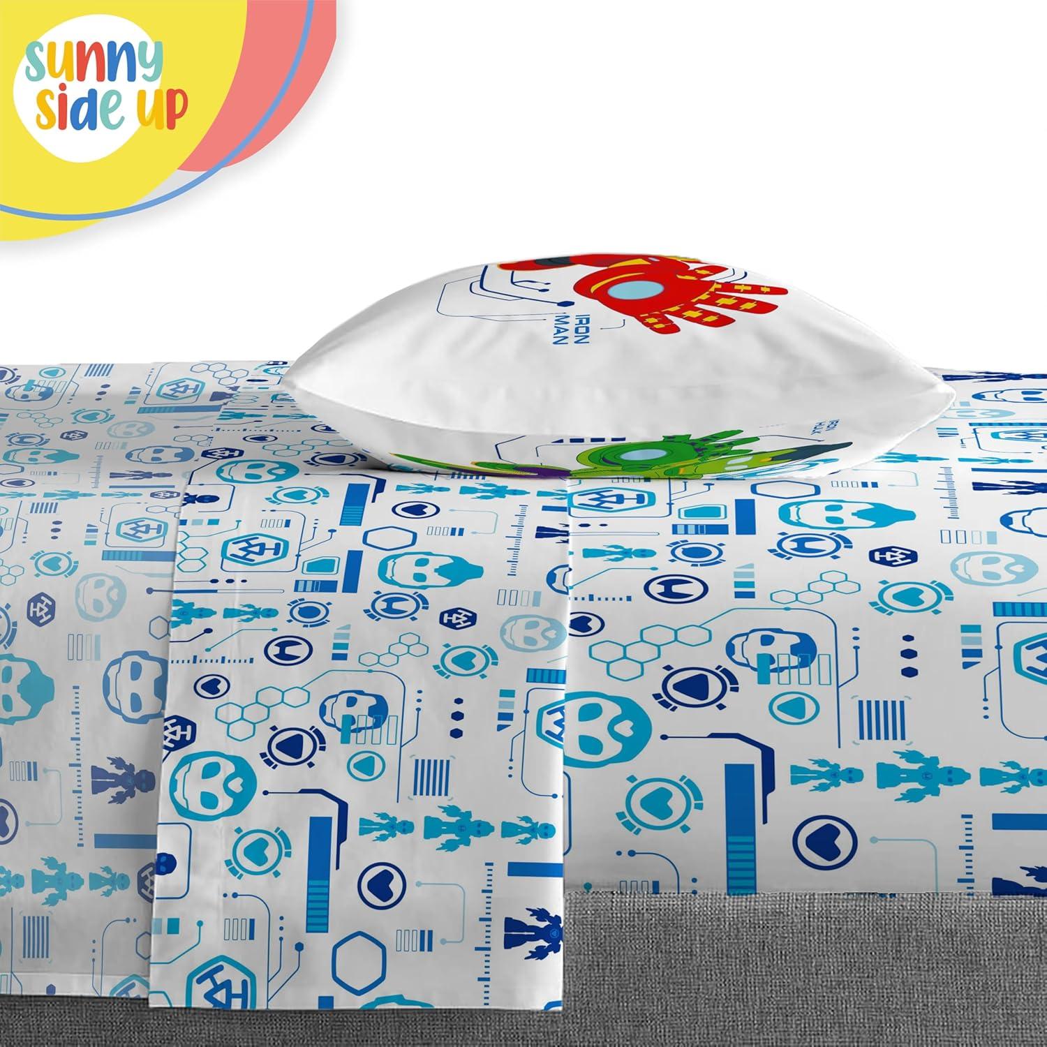 imageSunny Side Up Bluey amp Friends Toddler Comforter Set 4 Piece Preschool Bedding Includes Comforter Sheets amp Pillow Cover Super Soft Microfiber Bed SetBlue Iron Man His Awesome Friends
