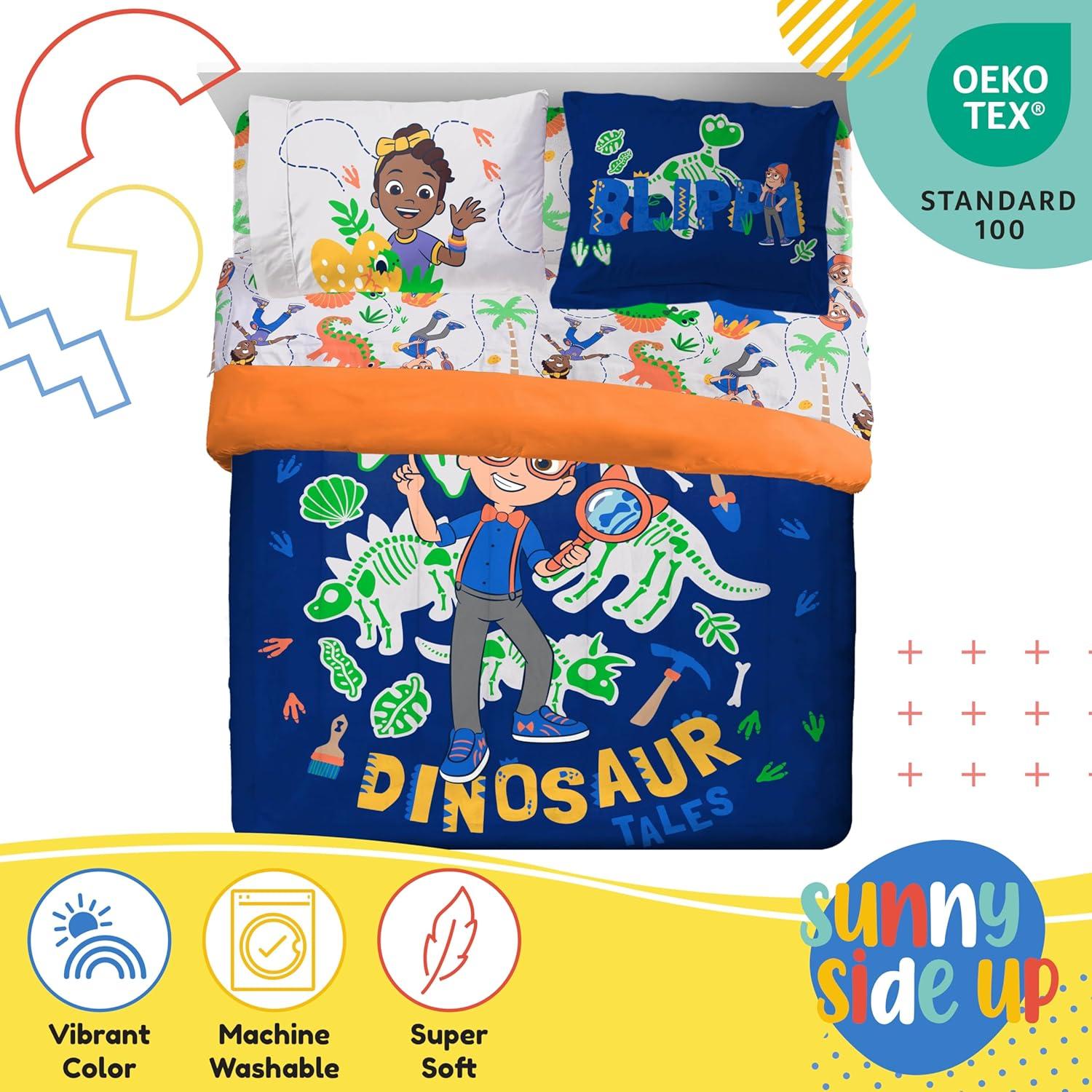 imageSunny Side Up Bluey amp Friends Toddler Comforter Set 4 Piece Preschool Bedding Includes Comforter Sheets amp Pillow Cover Super Soft Microfiber Bed SetBlue Blippi