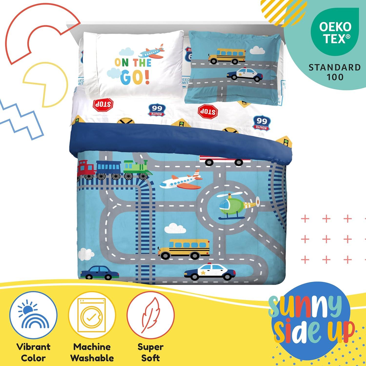imageSunny Side Up Bluey amp Friends Toddler Comforter Set 4 Piece Preschool Bedding Includes Comforter Sheets amp Pillow Cover Super Soft Microfiber Bed SetBlue on the Go