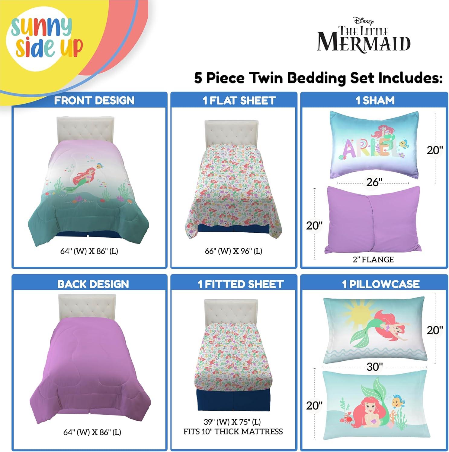 imageSunny Side Up Bluey amp Friends Toddler Comforter Set 4 Piece Preschool Bedding Includes Comforter Sheets amp Pillow Cover Super Soft Microfiber Bed SetMulti Little Mermaid