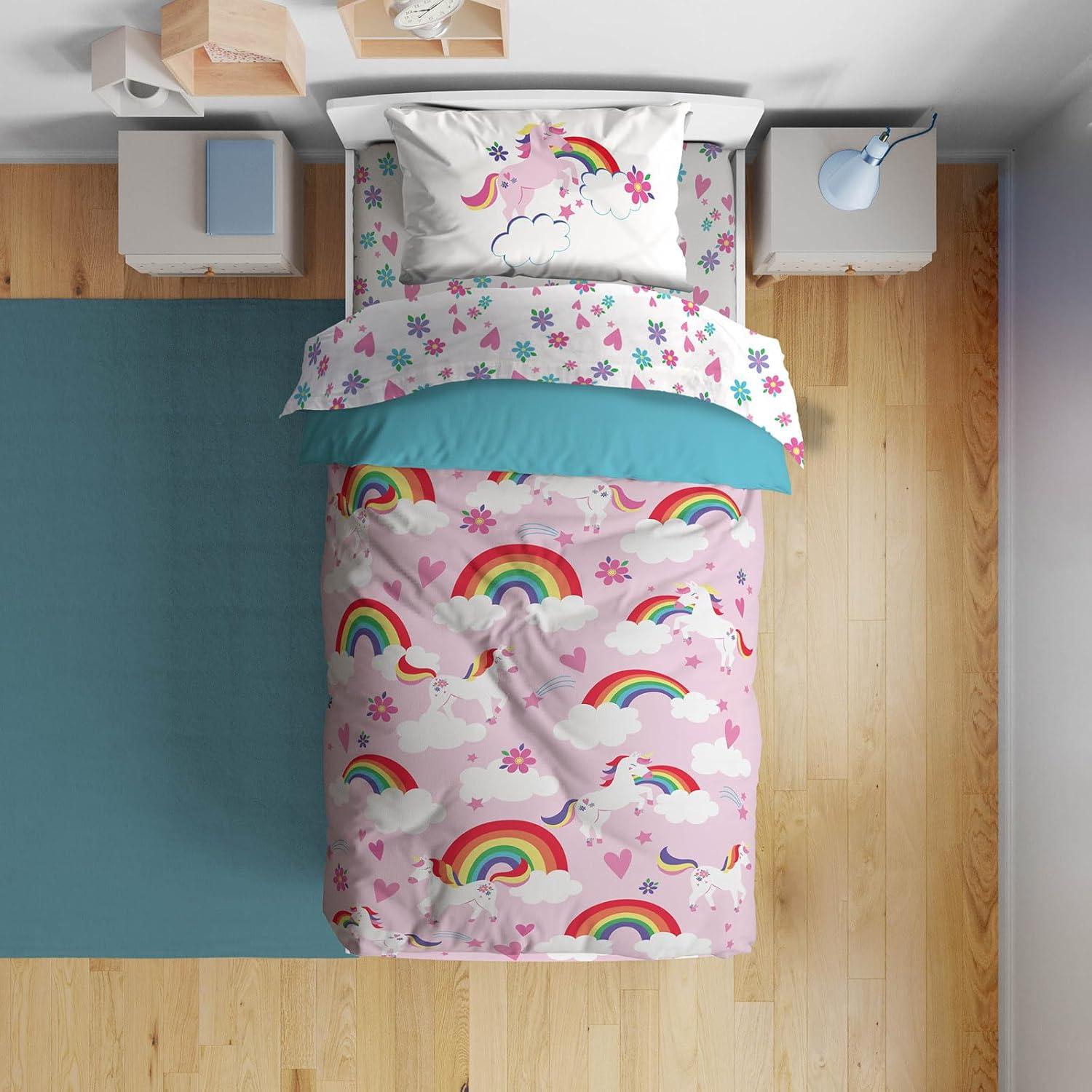 imageSunny Side Up Bluey amp Friends Toddler Comforter Set 4 Piece Preschool Bedding Includes Comforter Sheets amp Pillow Cover Super Soft Microfiber Bed SetPink Rainbow Unicorns