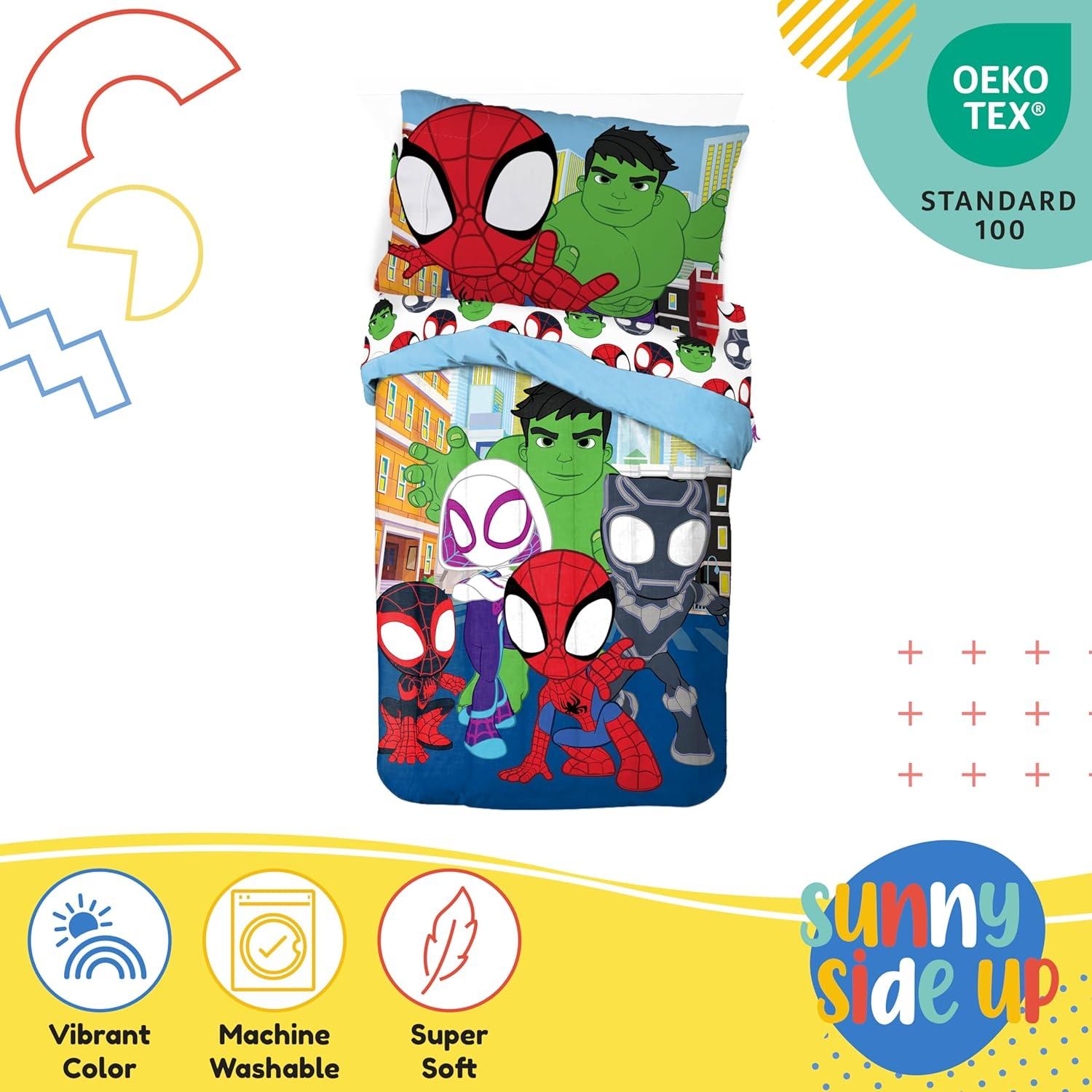 imageSunny Side Up Bluey amp Friends Toddler Comforter Set 4 Piece Preschool Bedding Includes Comforter Sheets amp Pillow Cover Super Soft Microfiber Bed SetMulti Spidey Friends