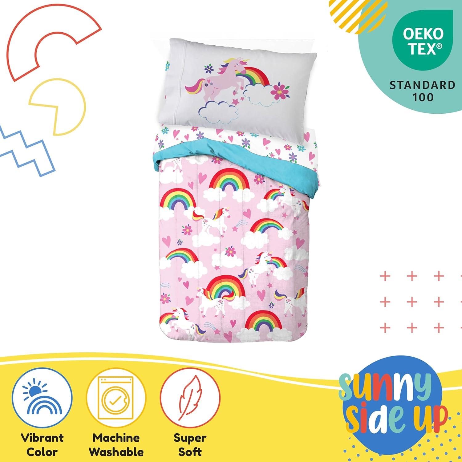 imageSunny Side Up Bluey amp Friends Toddler Comforter Set 4 Piece Preschool Bedding Includes Comforter Sheets amp Pillow Cover Super Soft Microfiber Bed SetPink Rainbow Unicorns