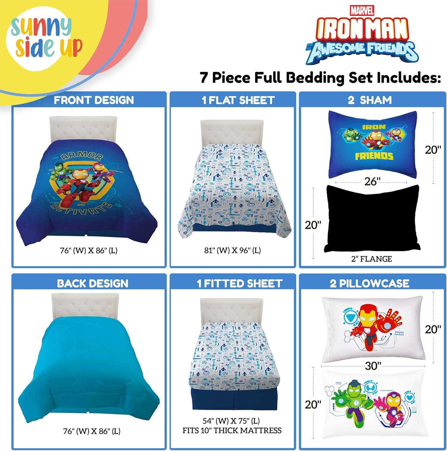 imageSunny Side Up Bluey amp Friends Toddler Comforter Set 4 Piece Preschool Bedding Includes Comforter Sheets amp Pillow Cover Super Soft Microfiber Bed SetBlue Iron Man His Awesome Friends